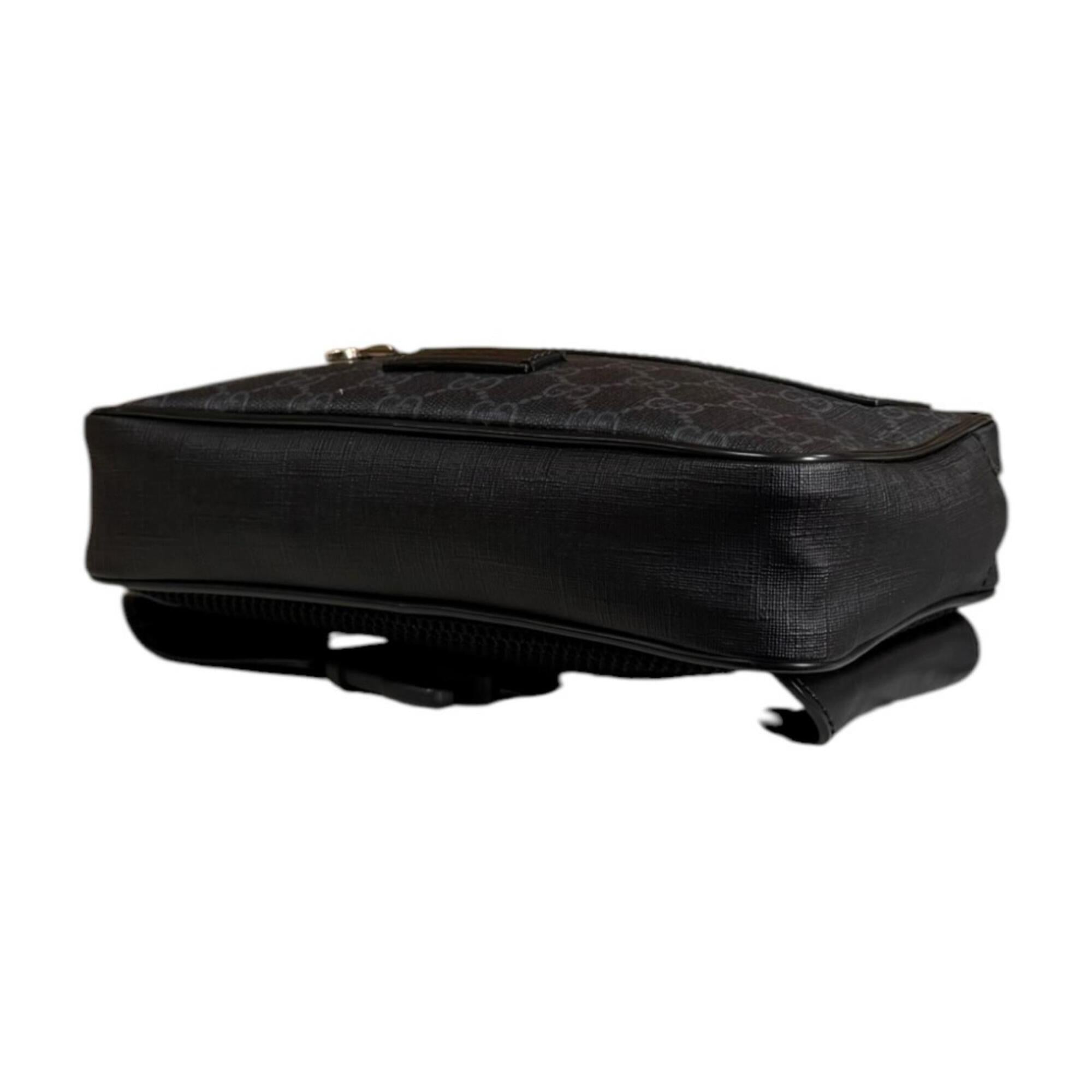 Gucci Sherry Line Black Gray Gg Supreme Leather Fanny Pack Sling Bag (Pre-Owned)