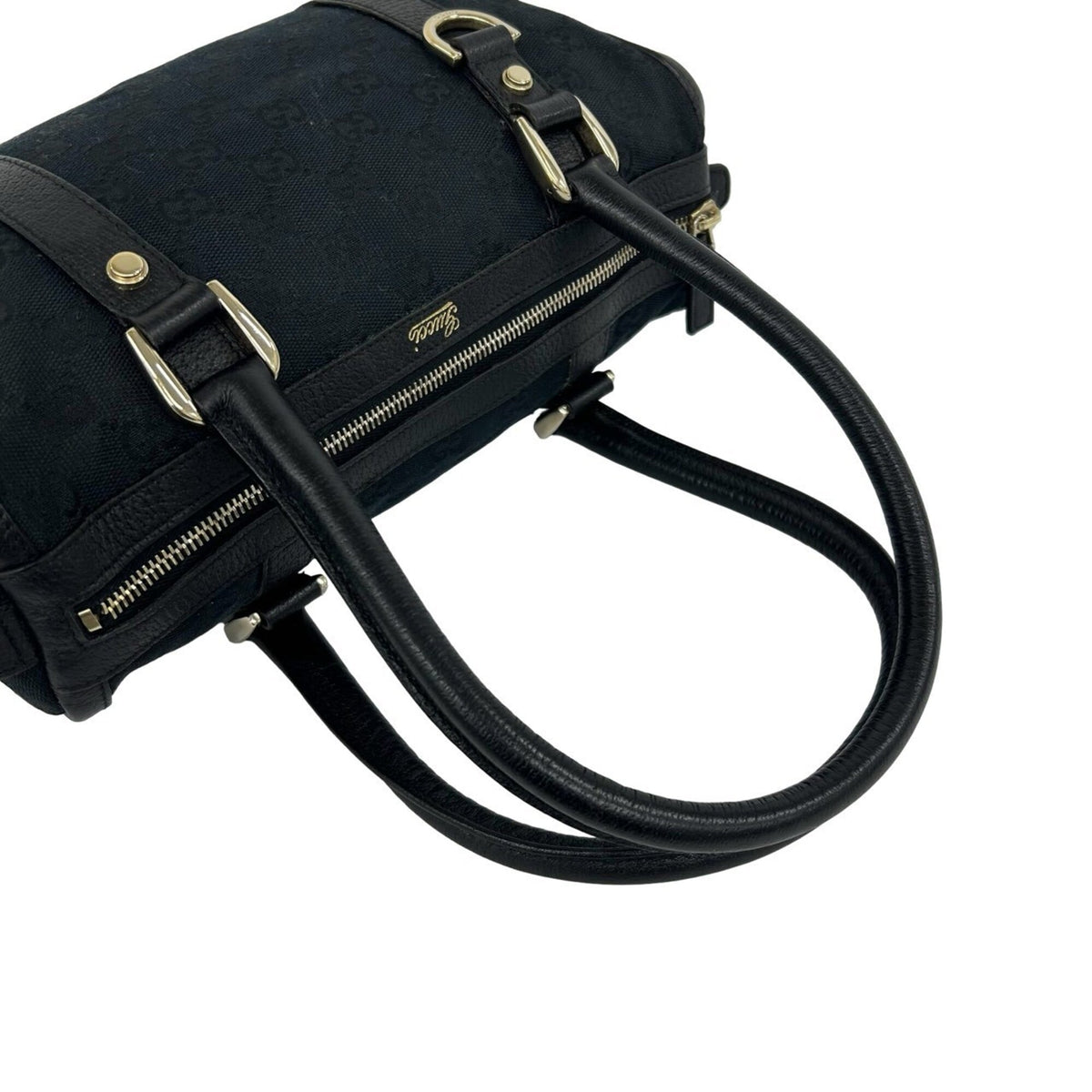 Gucci Black Canvas Leather Boston Bag Handbag (Pre-Owned)