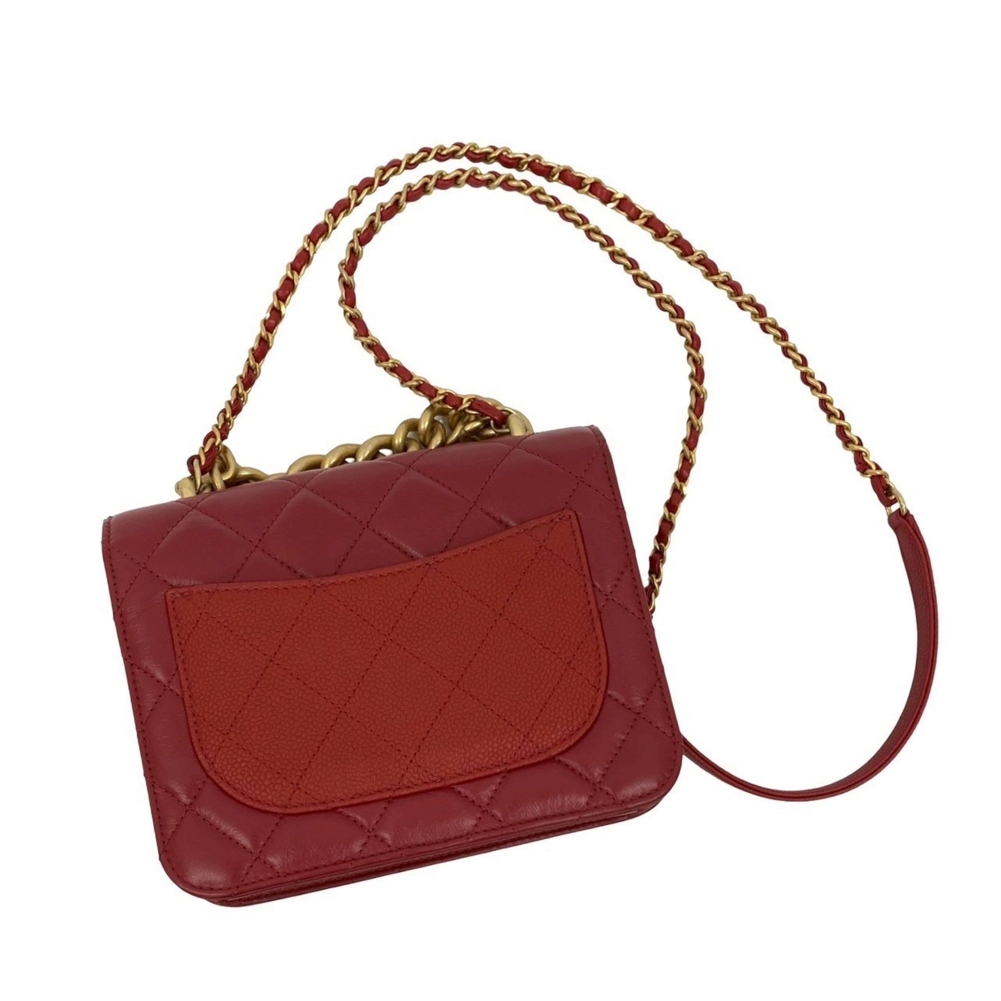 Chanel Red Color Grained Calfskin Leather Shoulder Bag (Pre-Owned)