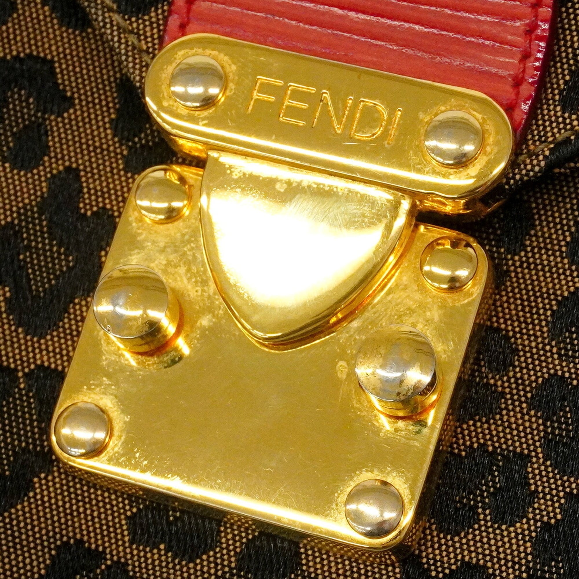 Fendi Brown Red Color Nylon Canvas Shoulder Bag (Pre-Owned)