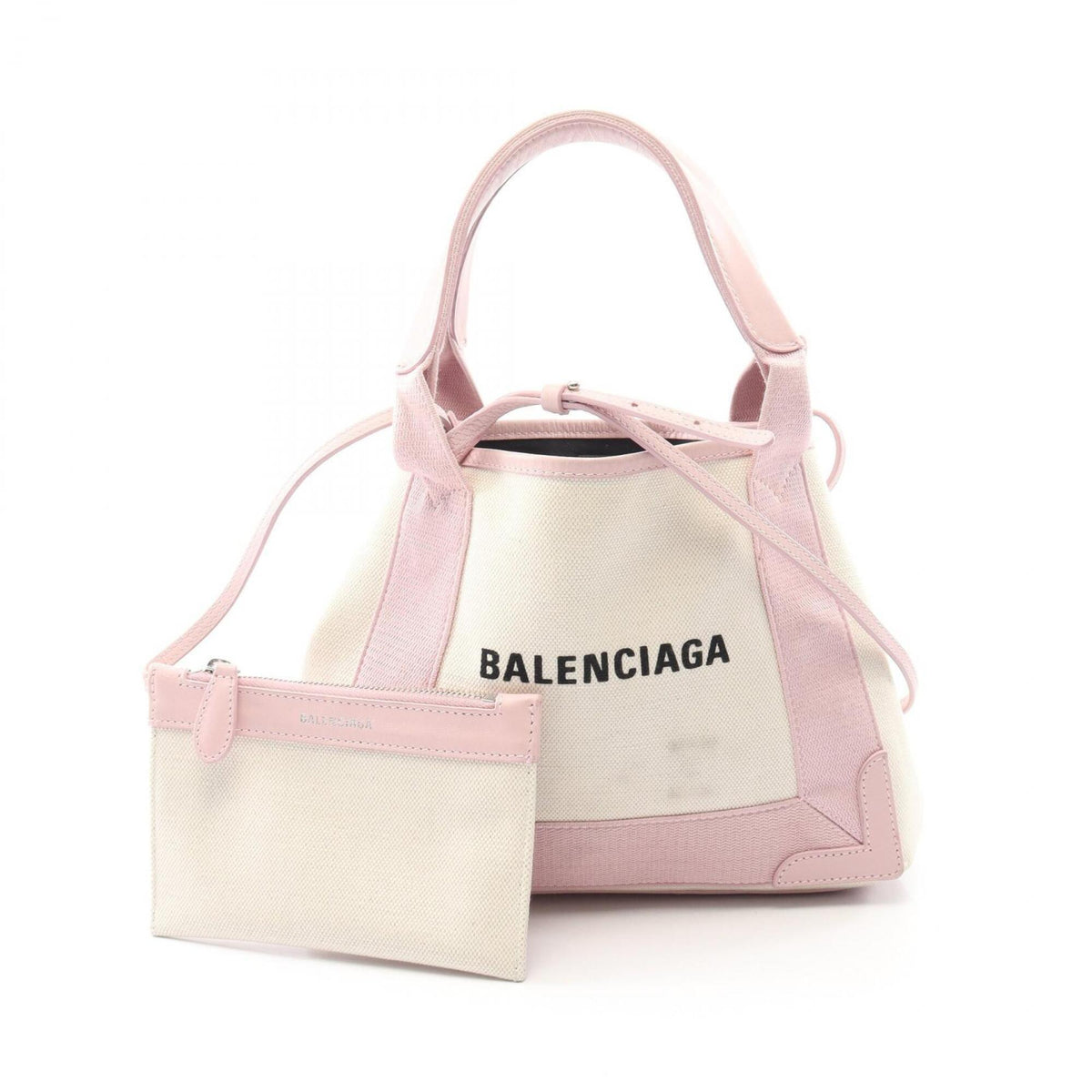 Balenciaga Ivory Pink Canvas Leather Handbag Pouch (Pre-Owned)