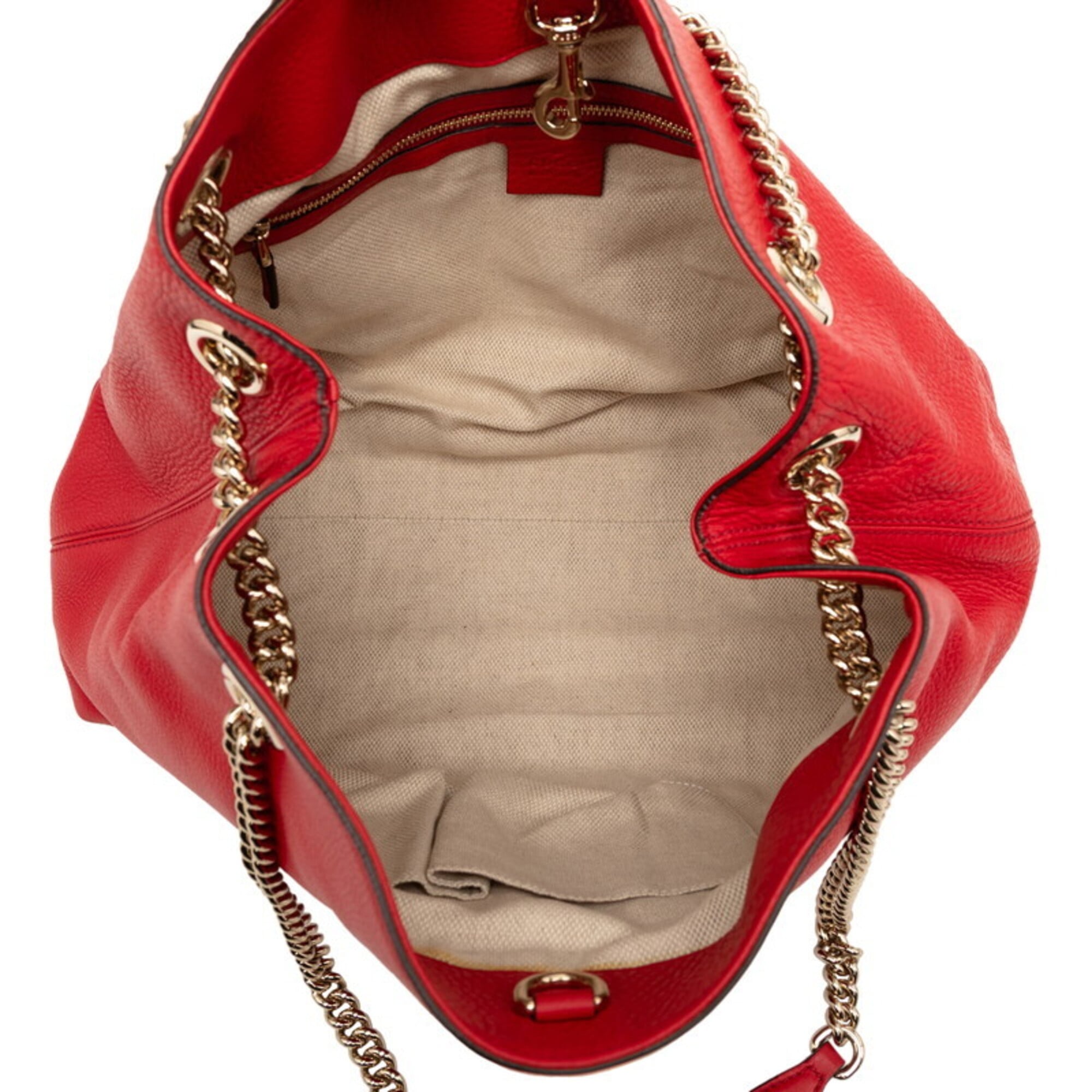 Gucci Red Color Leather Shoulder Bag Tote Bag (Pre-Owned)