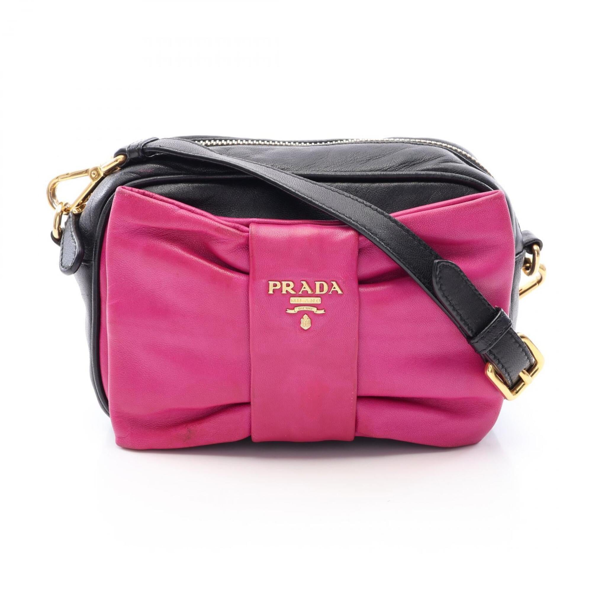 Prada Black Pink Leather Handbag Shoulder Bag (Pre-Owned)
