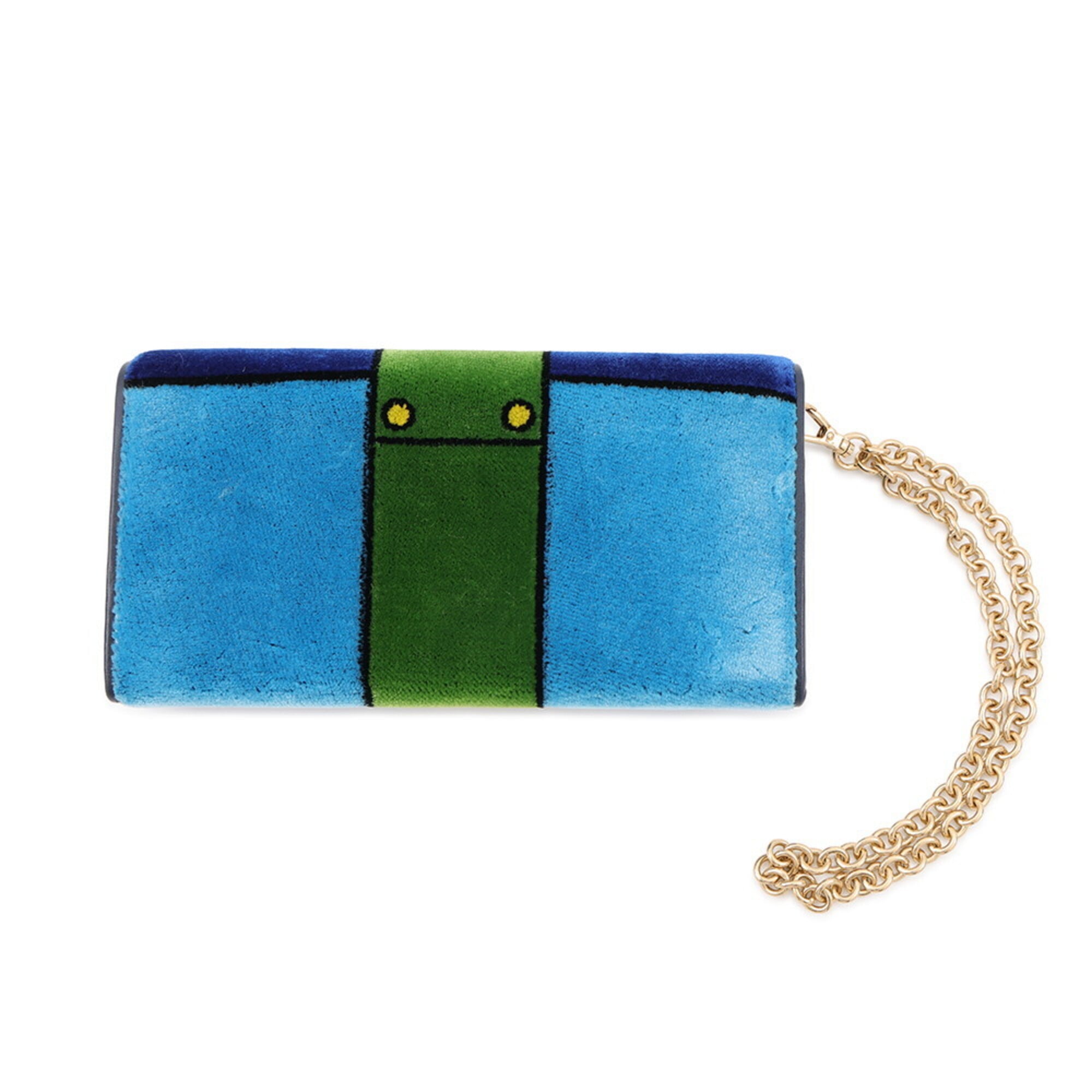 Prada Blue Multi-Color Leather Chain/Shoulder Wallet (Pre-Owned)