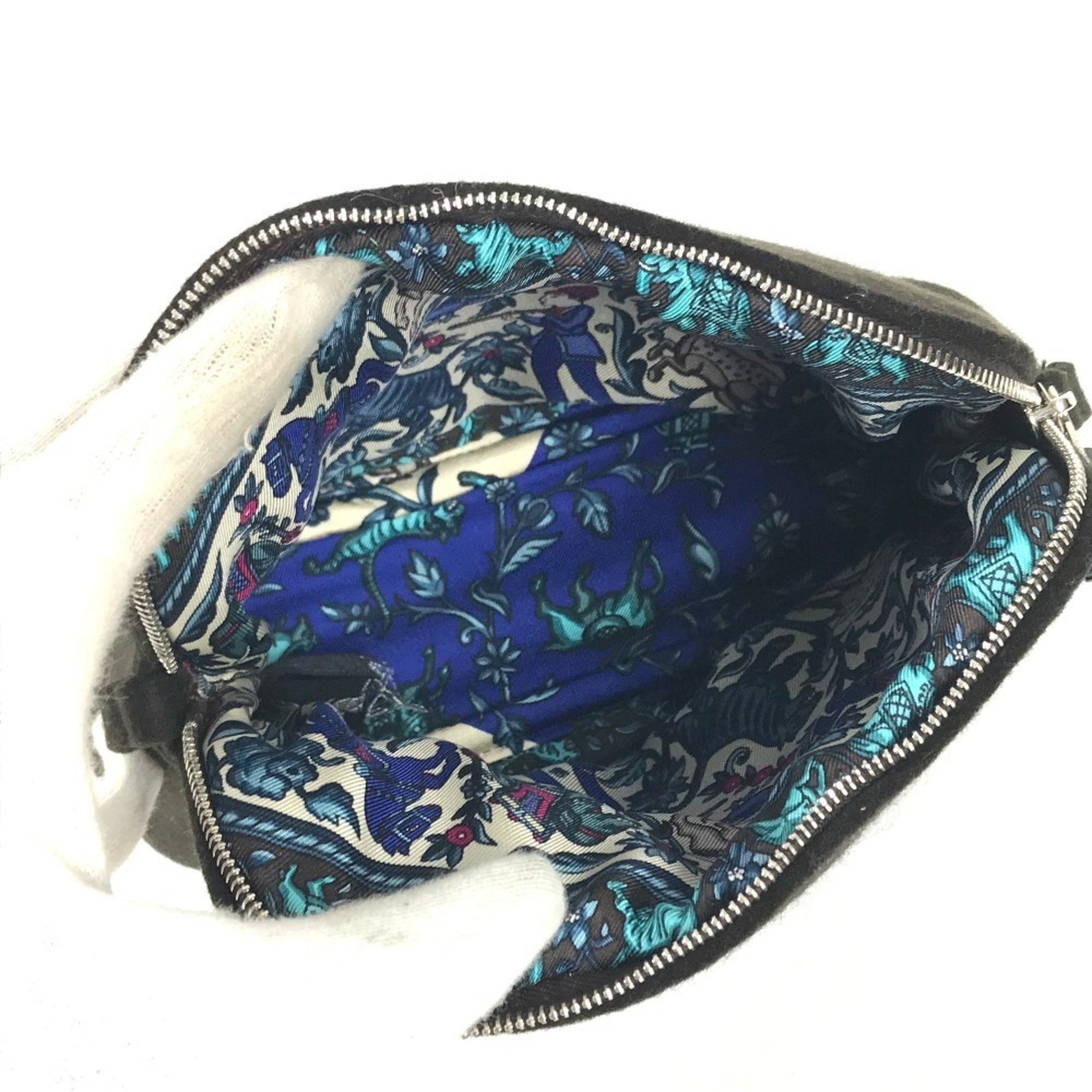 Hermes Black Blue Felt Silk Pouch (Pre-Owned)