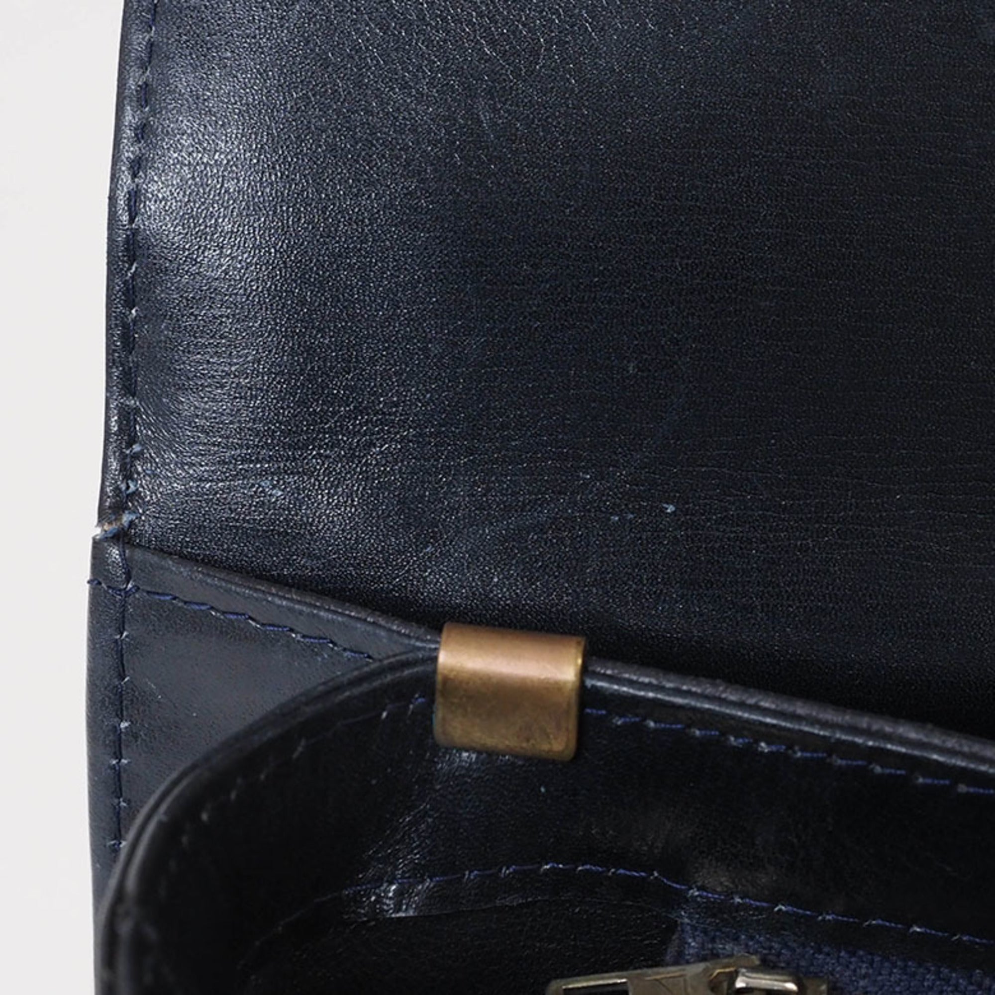 Celine Beige Navy Canvas Leather Shoulder Bag (Pre-Owned)