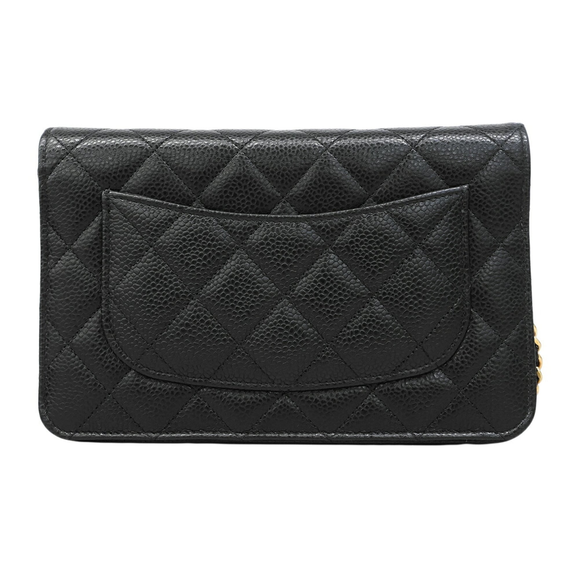 Chanel Black Grained Calfskin Chain/Shoulder Wallet (Pre-Owned)