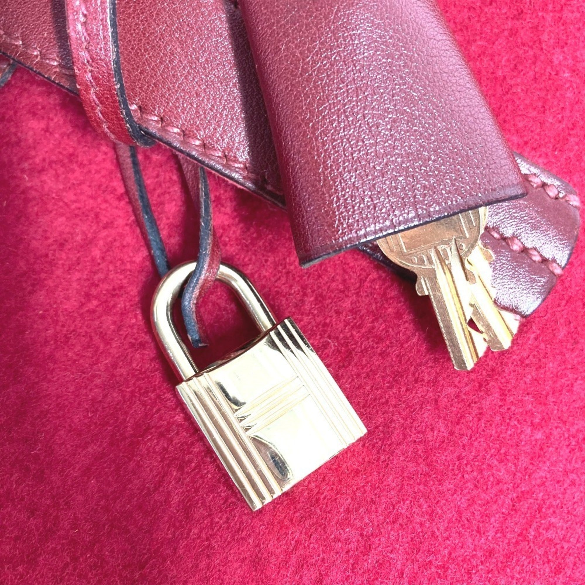 Hermes Red Color Felt Leather Boston Bag (Pre-Owned)