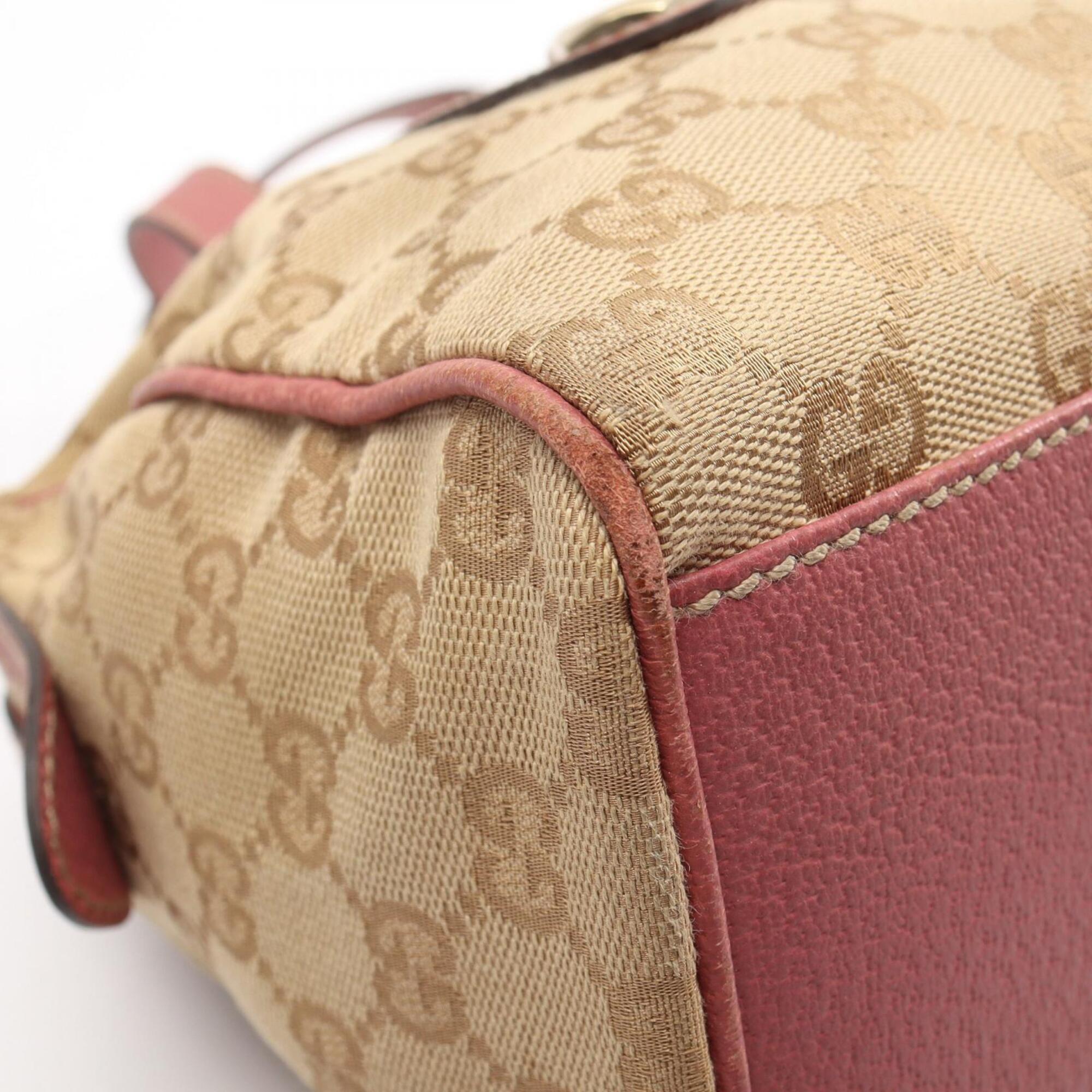 Gucci Beige Pink Canvas Leather Handbag (Pre-Owned)