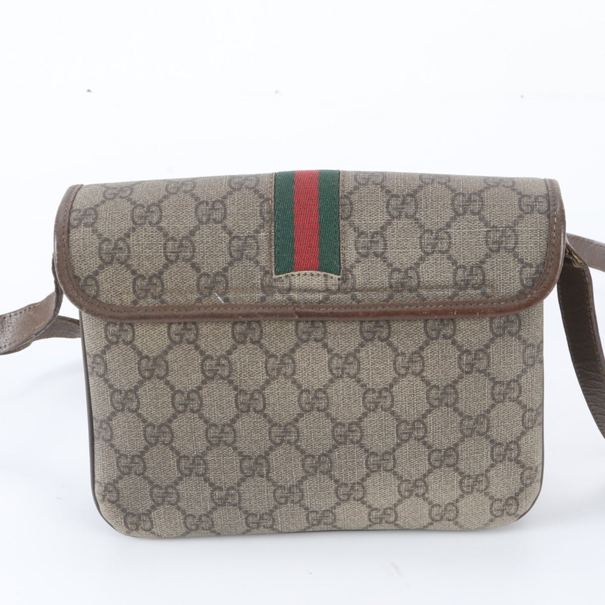 Gucci Brown Leather Coated Canvas Shoulder Bag (Pre-Owned)