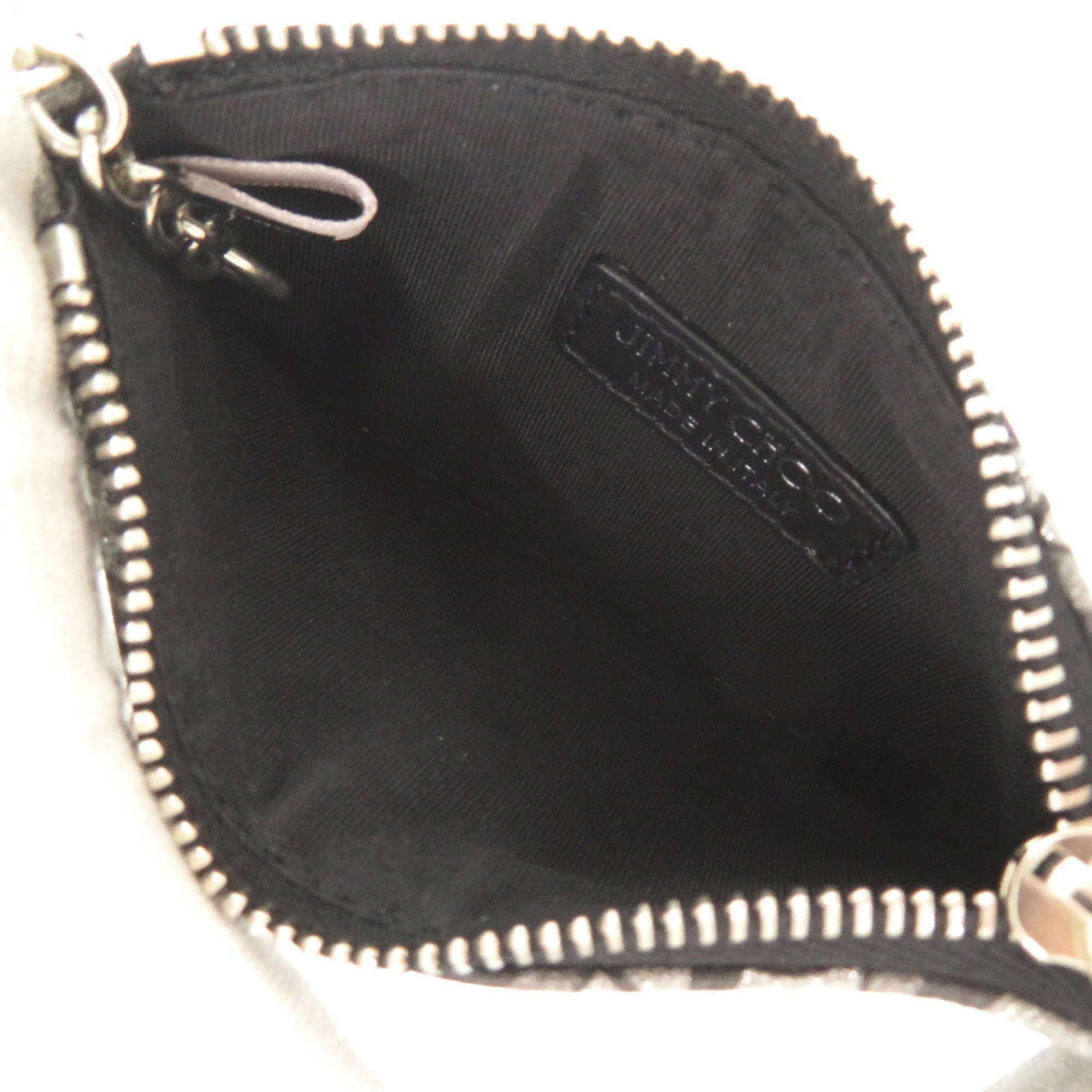 Jimmy Choo Silver Black Gray Leather Coin Purse/Coin Case (Pre-Owned)