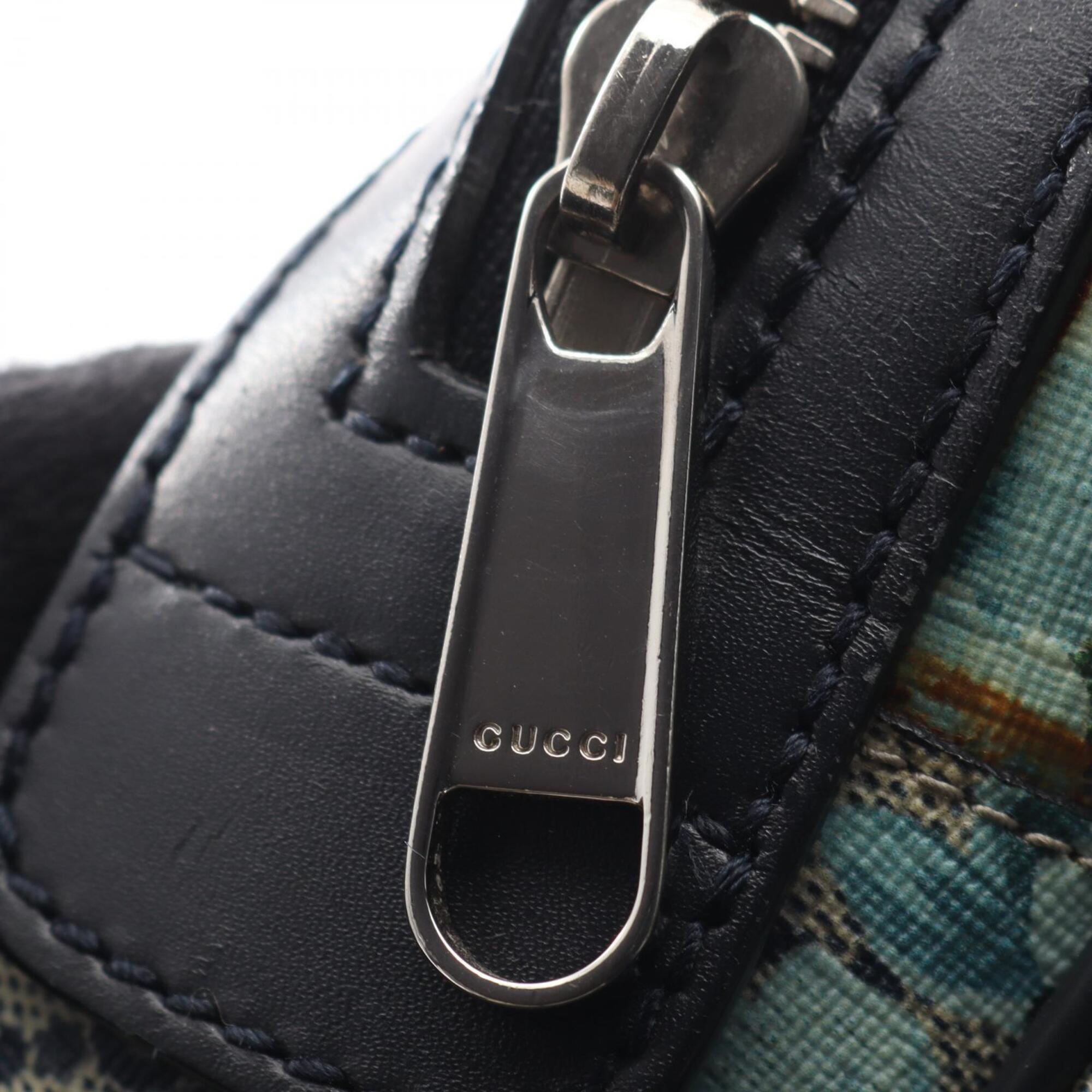 Gucci Beige Blue Navy Coated Canvas Leather Backpack (Pre-Owned)