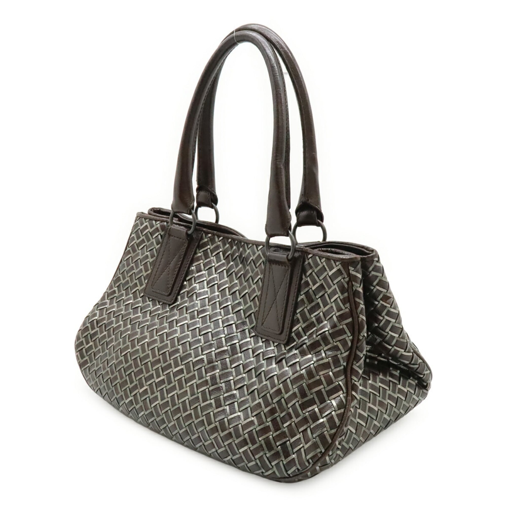 Bottega Veneta Intrecciato Dark Brown Silver Leather Handbag (Pre-Owned)