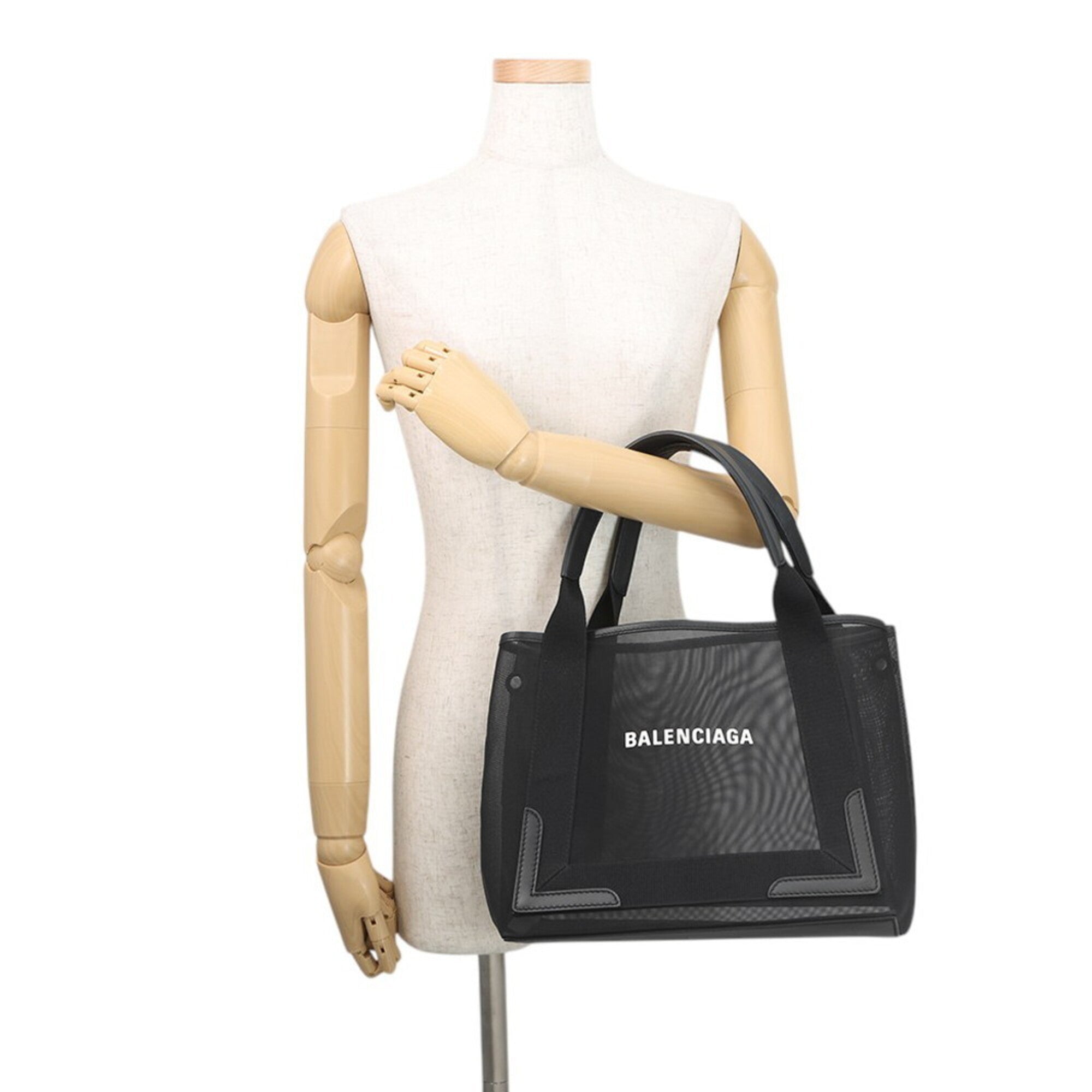 Balenciaga Black Mesh Leather Handbag Tote Bag (Pre-Owned)