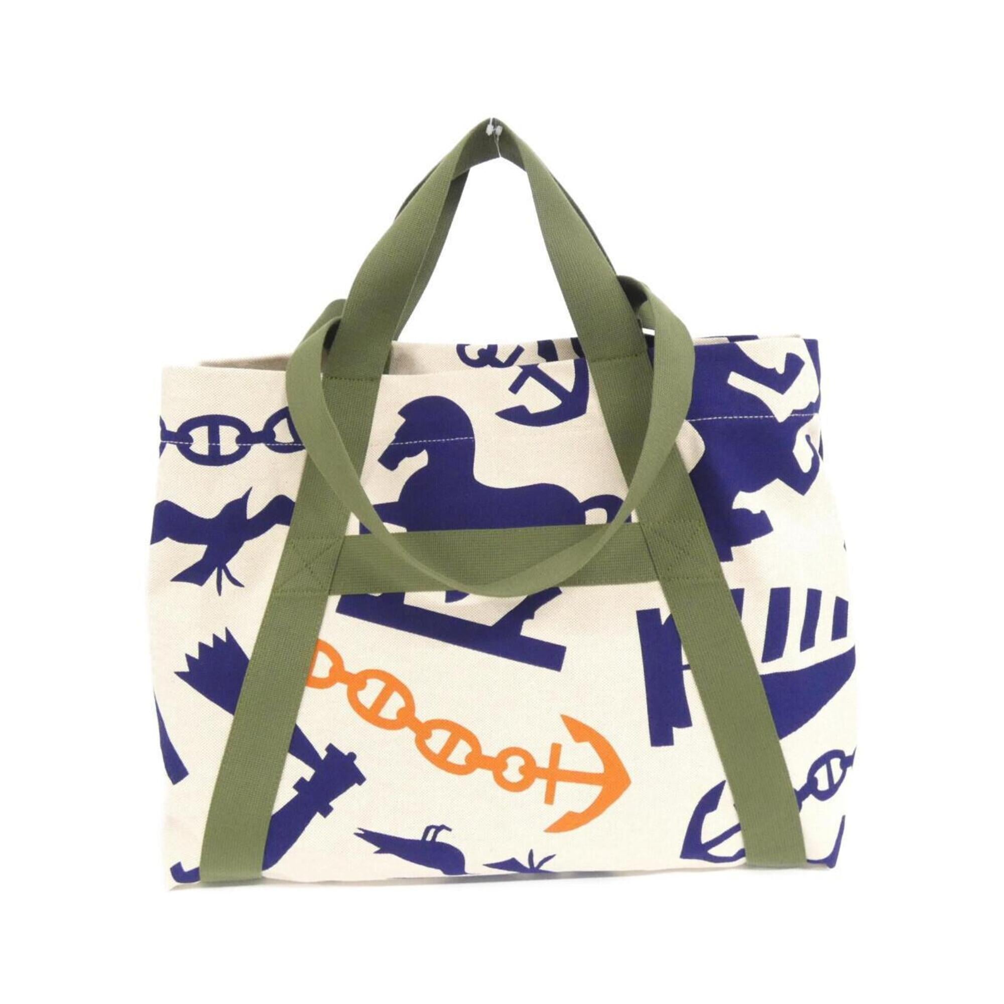 Hermes Blue Orange Canvas Handbag (Pre-Owned)