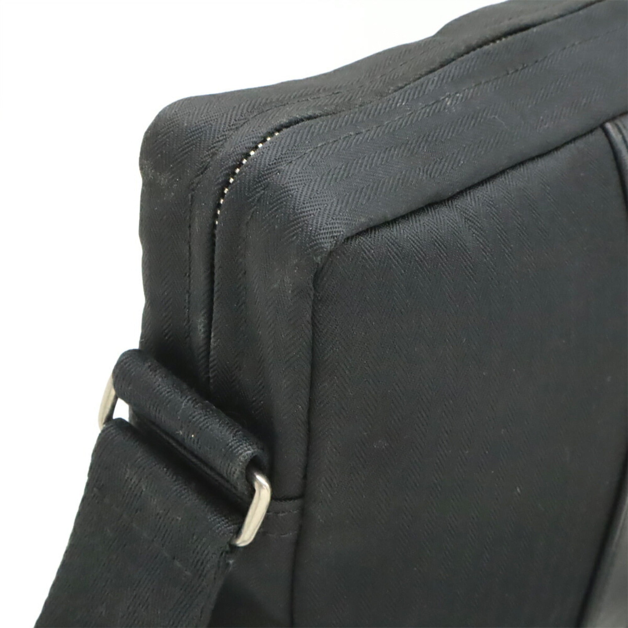 Hermes Acapulco Black Toile Chevron Leather Pochette Shoulder Bag (Pre-Owned)