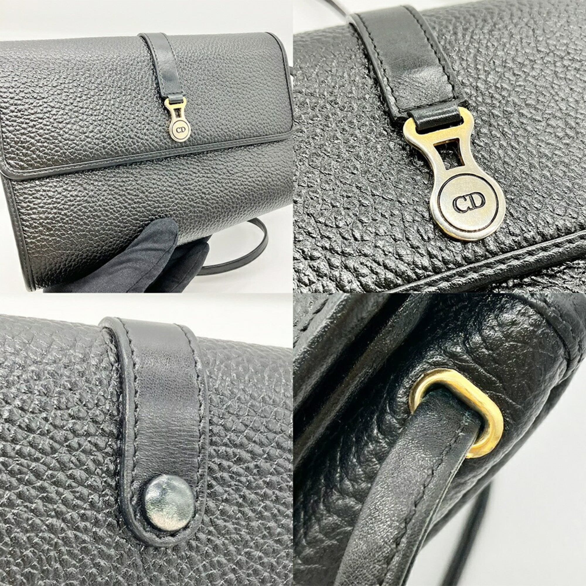Christian Dior Black Leather Pochette Shoulder Bag (Pre-Owned)