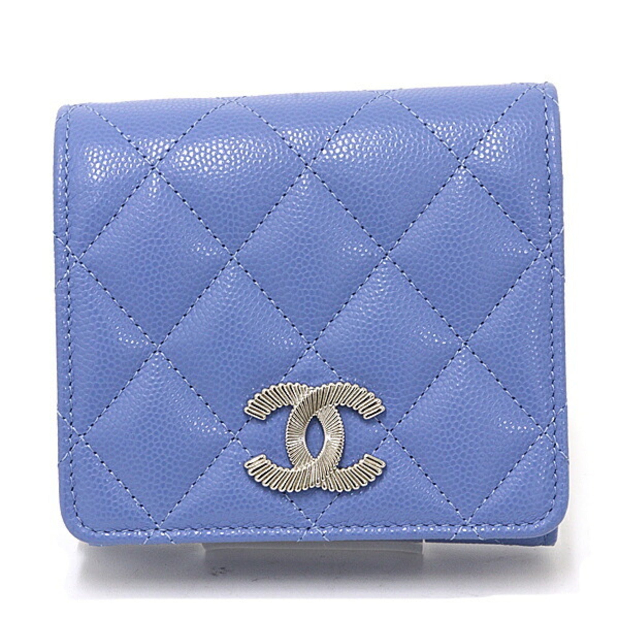 Chanel Matelasse Blue Grained Calfskin Wallet (Tri-Fold) (Pre-Owned)