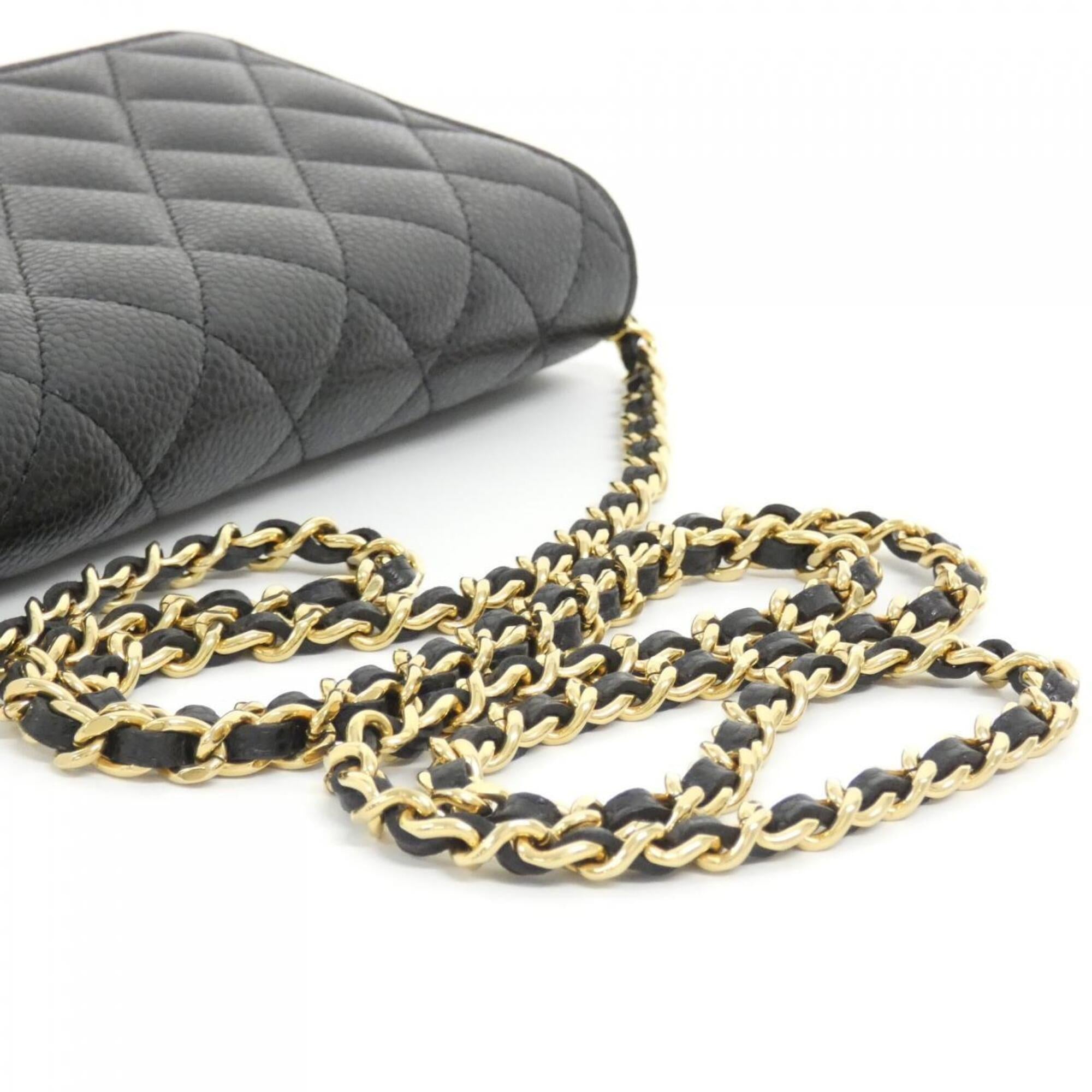 Chanel Black Grained Calfskin Chain/Shoulder Wallet (Pre-Owned)