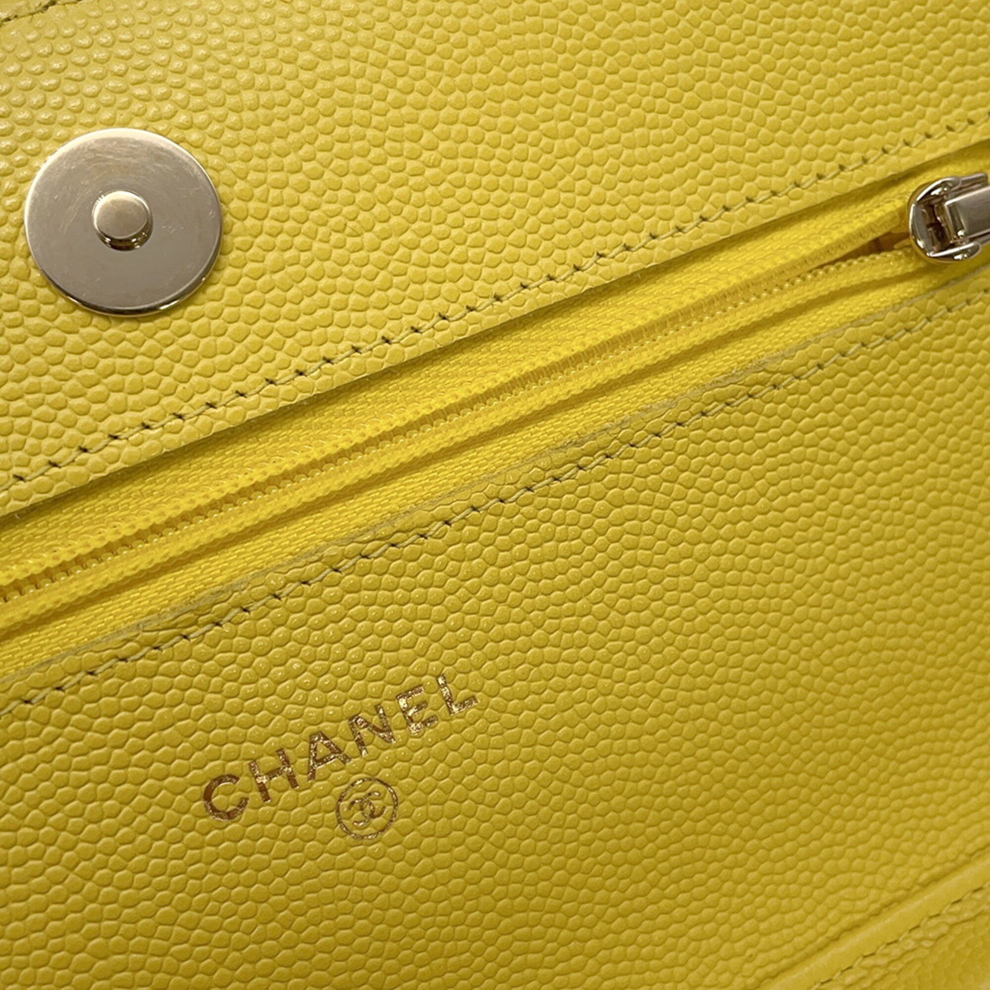 Chanel Yellow Grained Calfskin Chain/Shoulder Wallet (Pre-Owned)