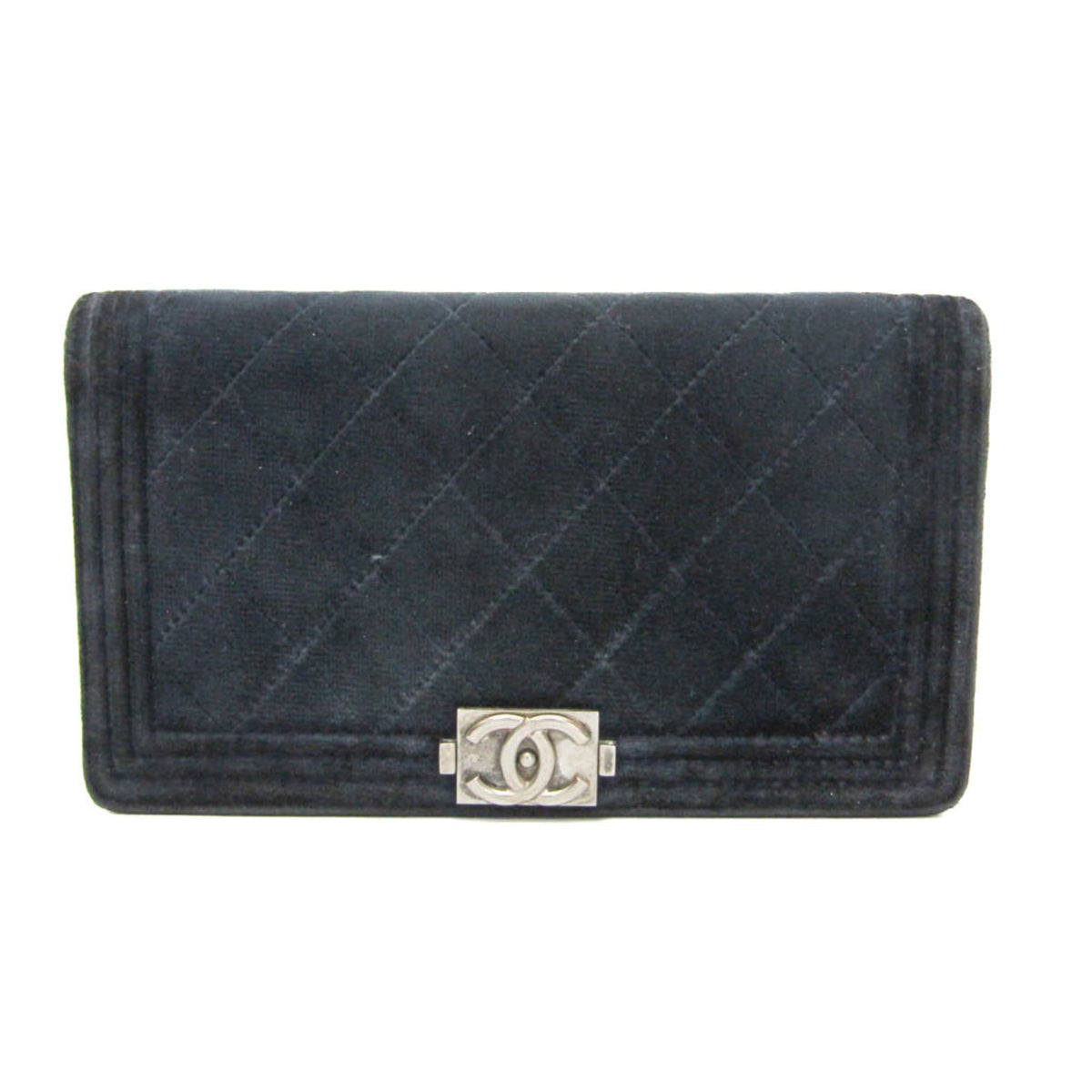 Chanel Boy Chanel Dark Navy Leather Long Wallet (Bi-Fold) (Pre-Owned)