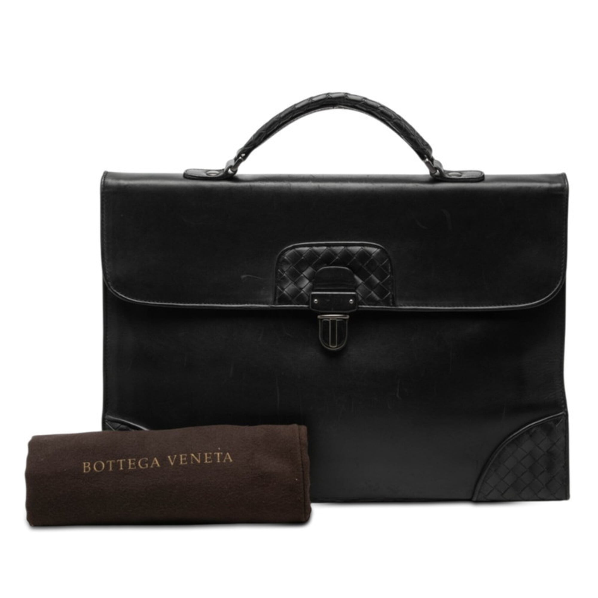 Bottega Veneta Black Intrecciato Leather Briefcase (Pre-Owned)
