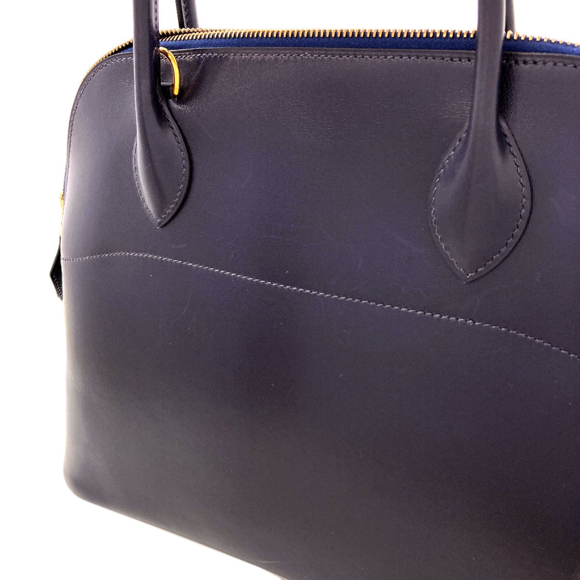Hermes Dark Blue Box Calf Leather Handbag (Pre-Owned)