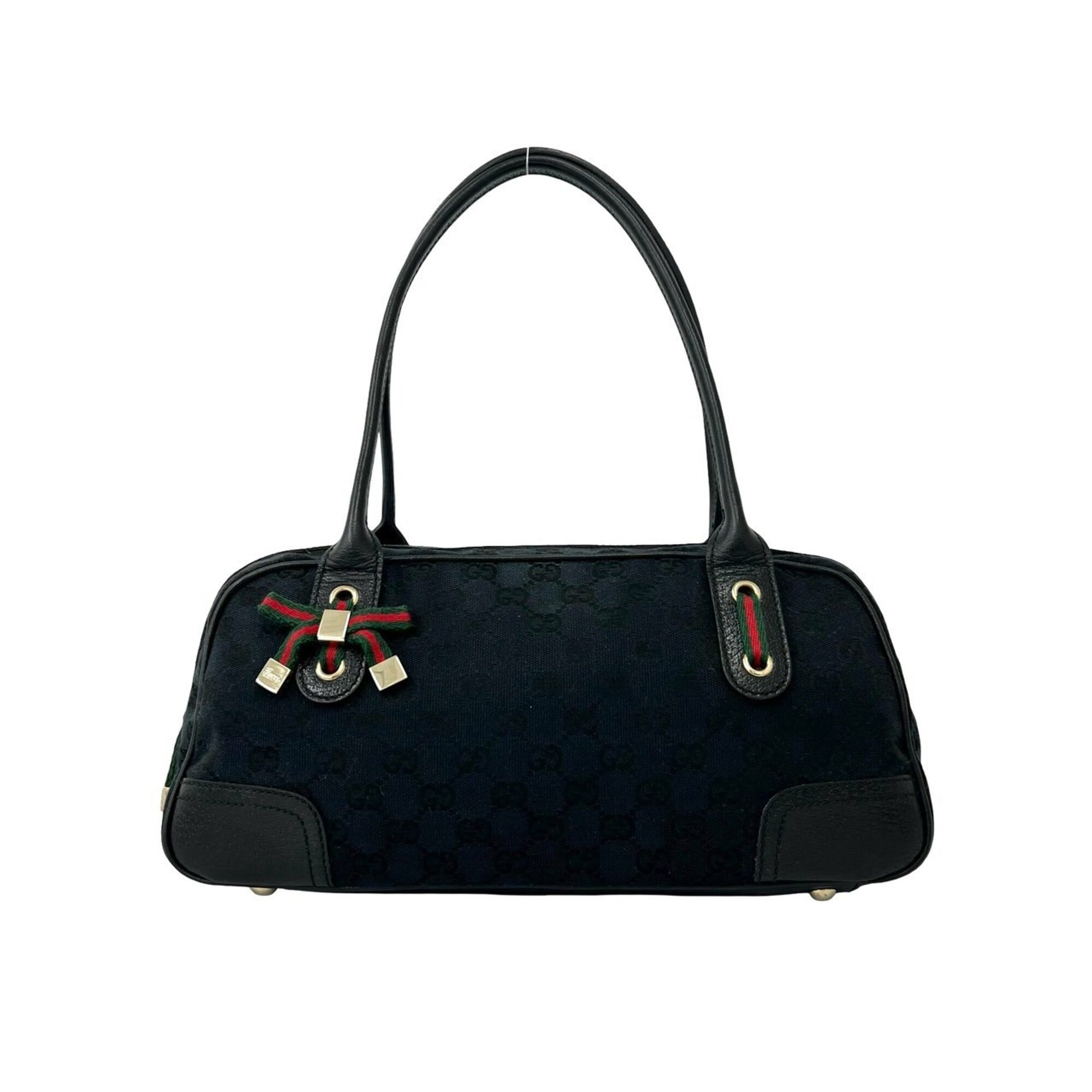 Gucci Black Green Red Color Canvas Leather Boston Bag Tote Bag (Pre-Owned)