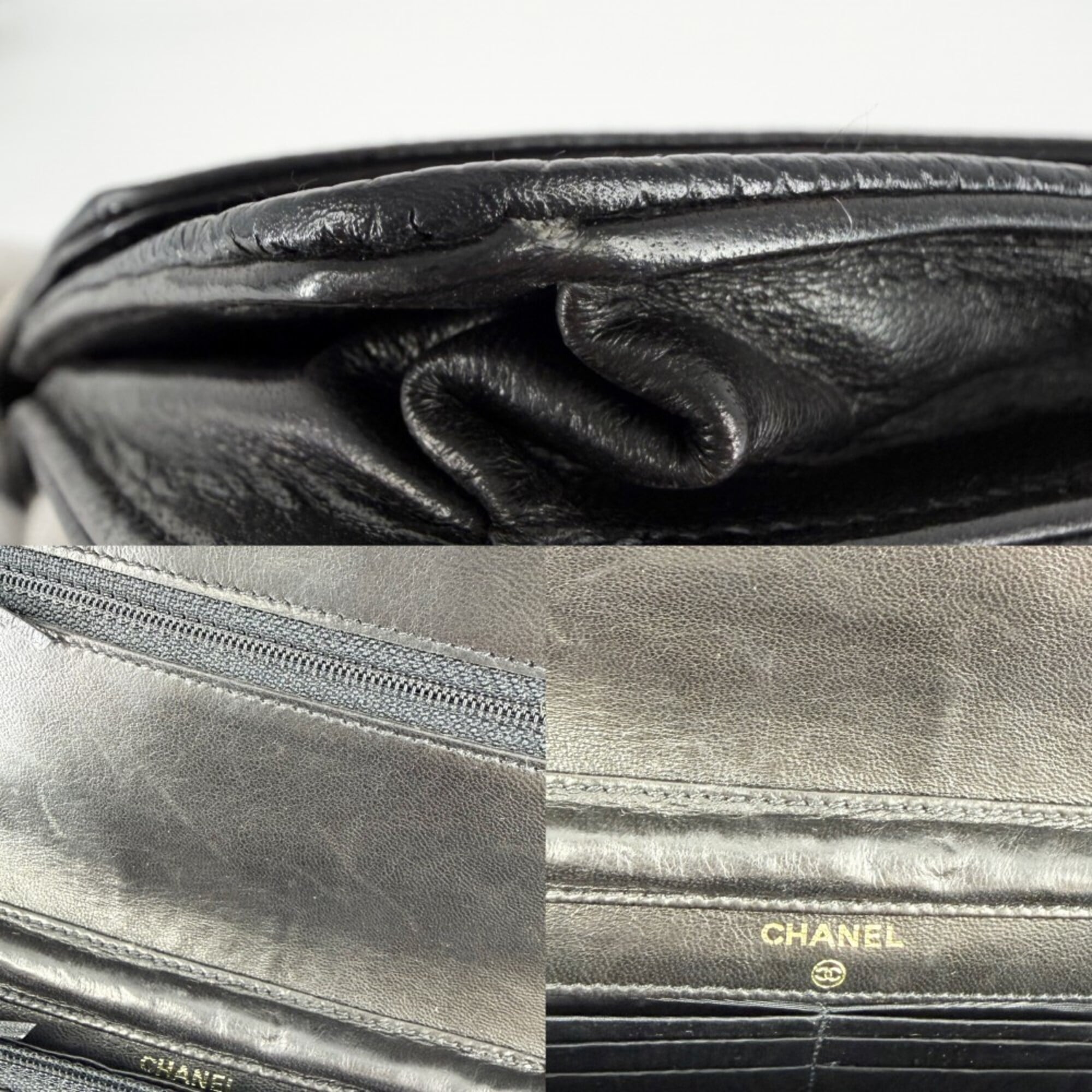 Chanel Black White Grained Calfskin Chain/Shoulder Wallet (Pre-Owned)