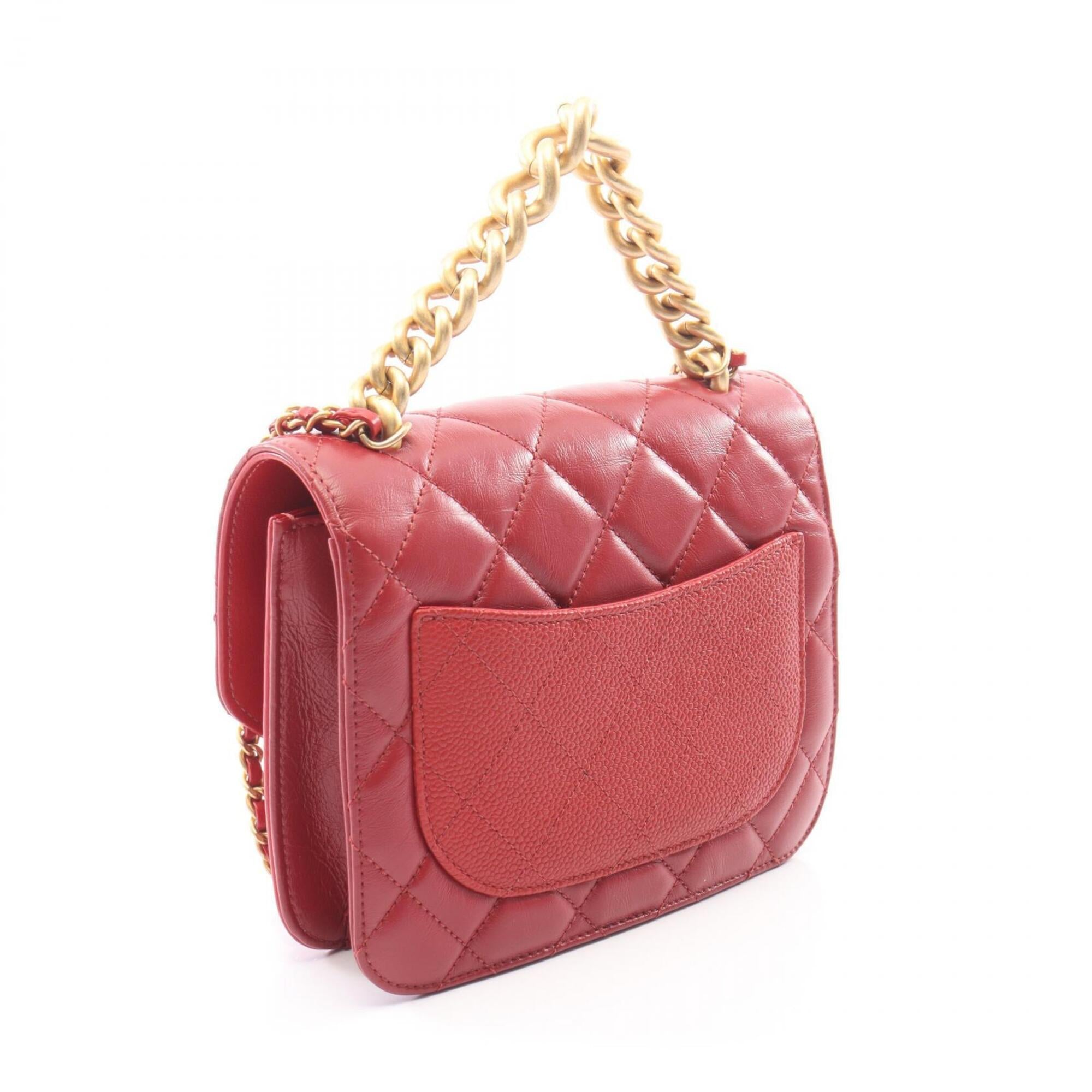 Chanel Red Color Leather Grained Calfskin Handbag Shoulder Bag (Pre-Owned)