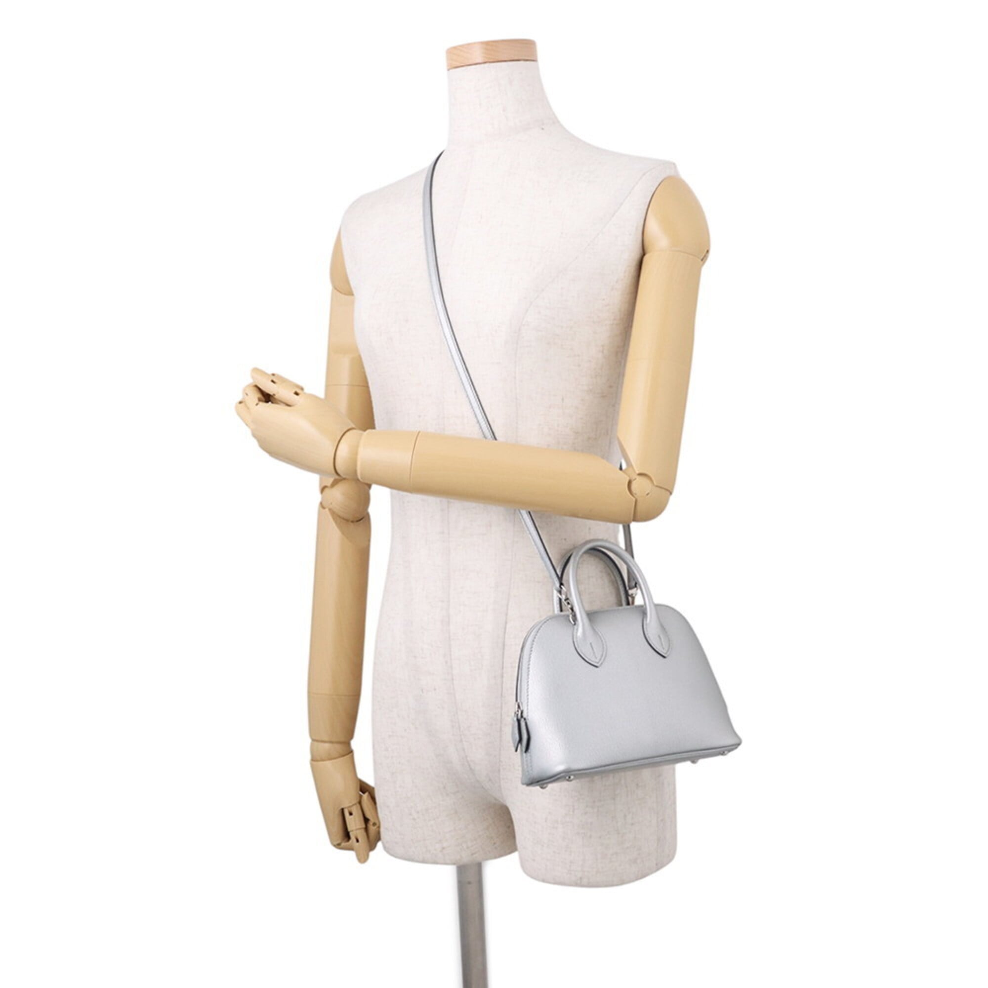 Hermes Bolide Argent Chevre Leather Handbag (Pre-Owned)