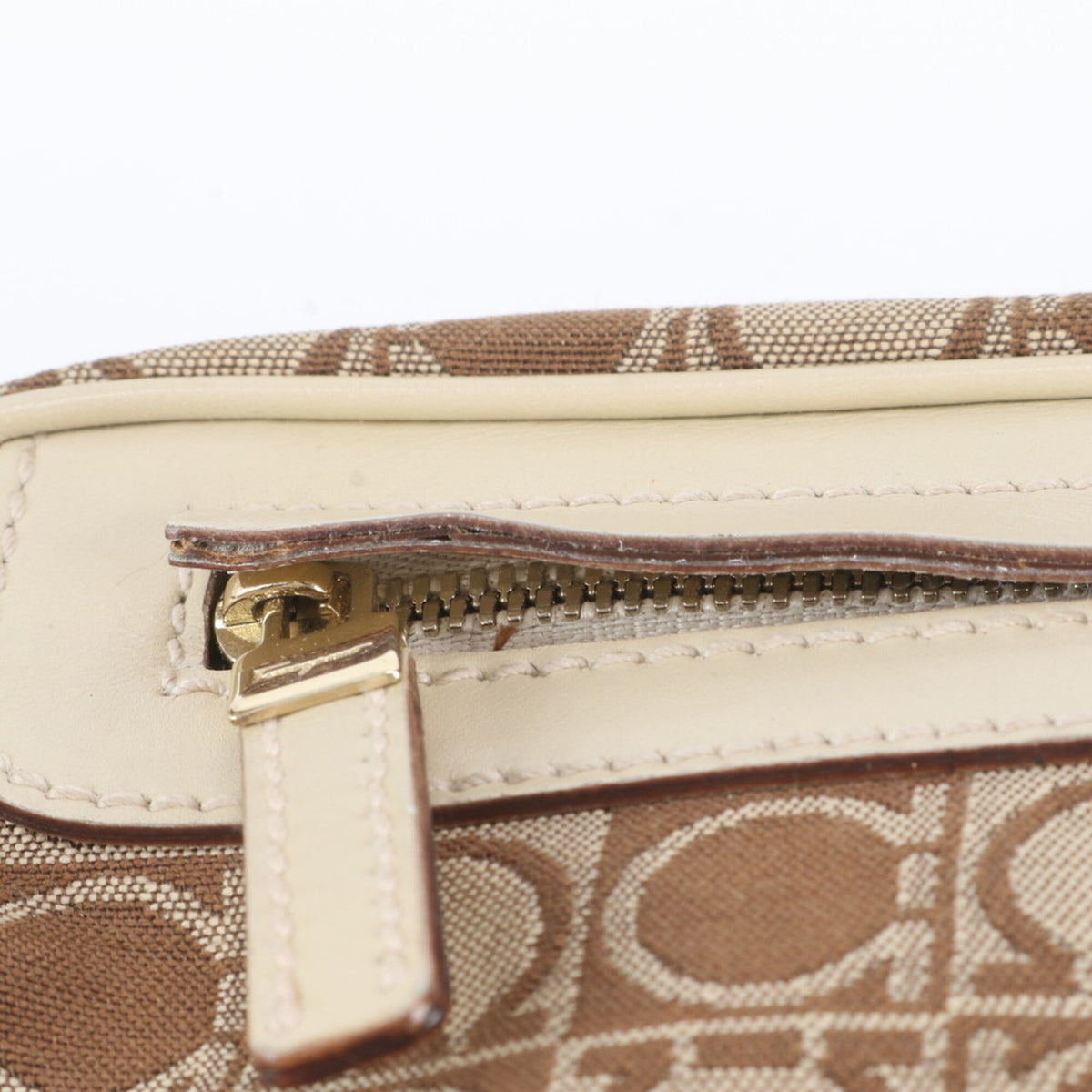 Salvatore Ferragamo Beige Brown Leather Canvas Handbag Shoulder Bag (Pre-Owned)