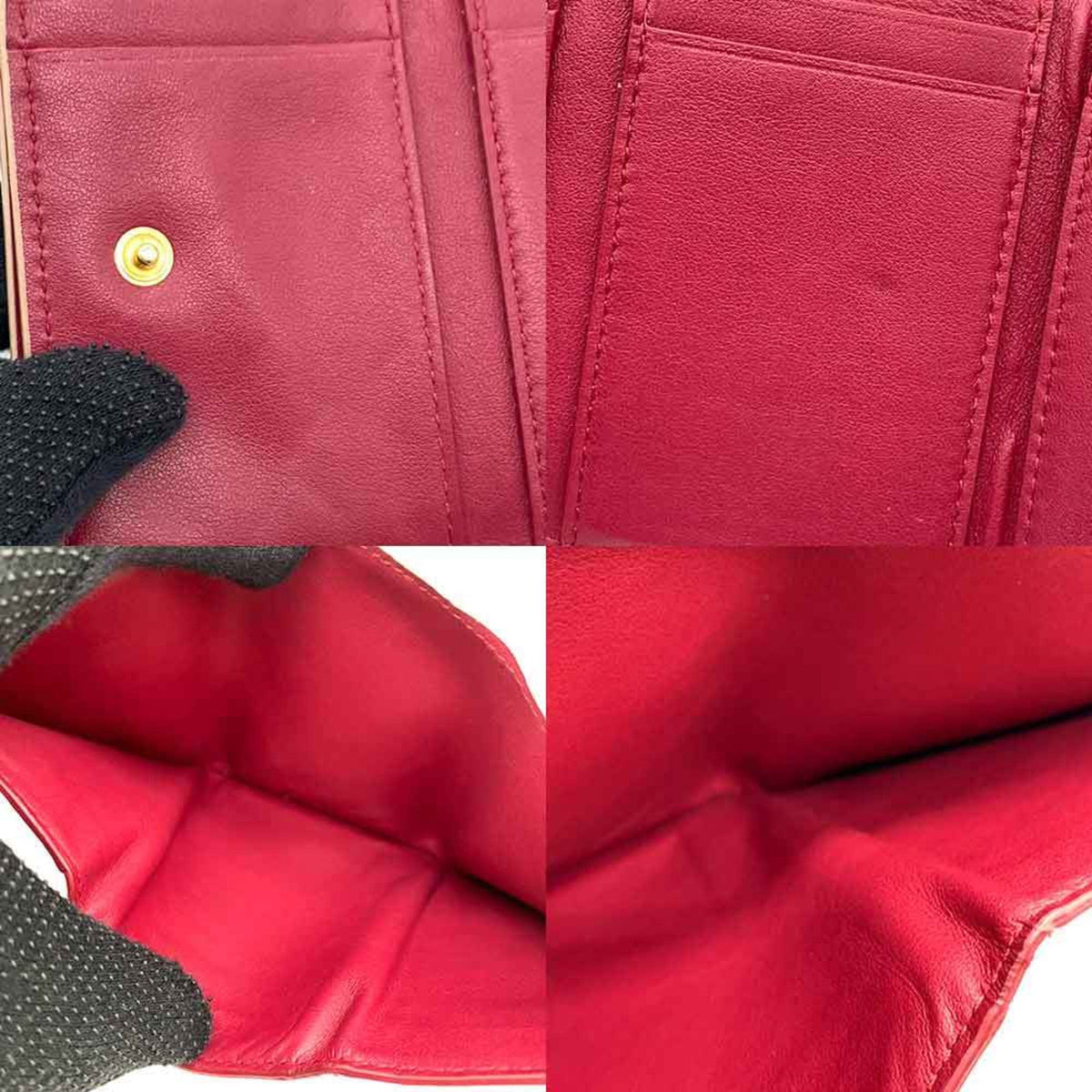 Bottega Veneta Beige Bordeaux Leather Wallet (Tri-Fold) (Pre-Owned)