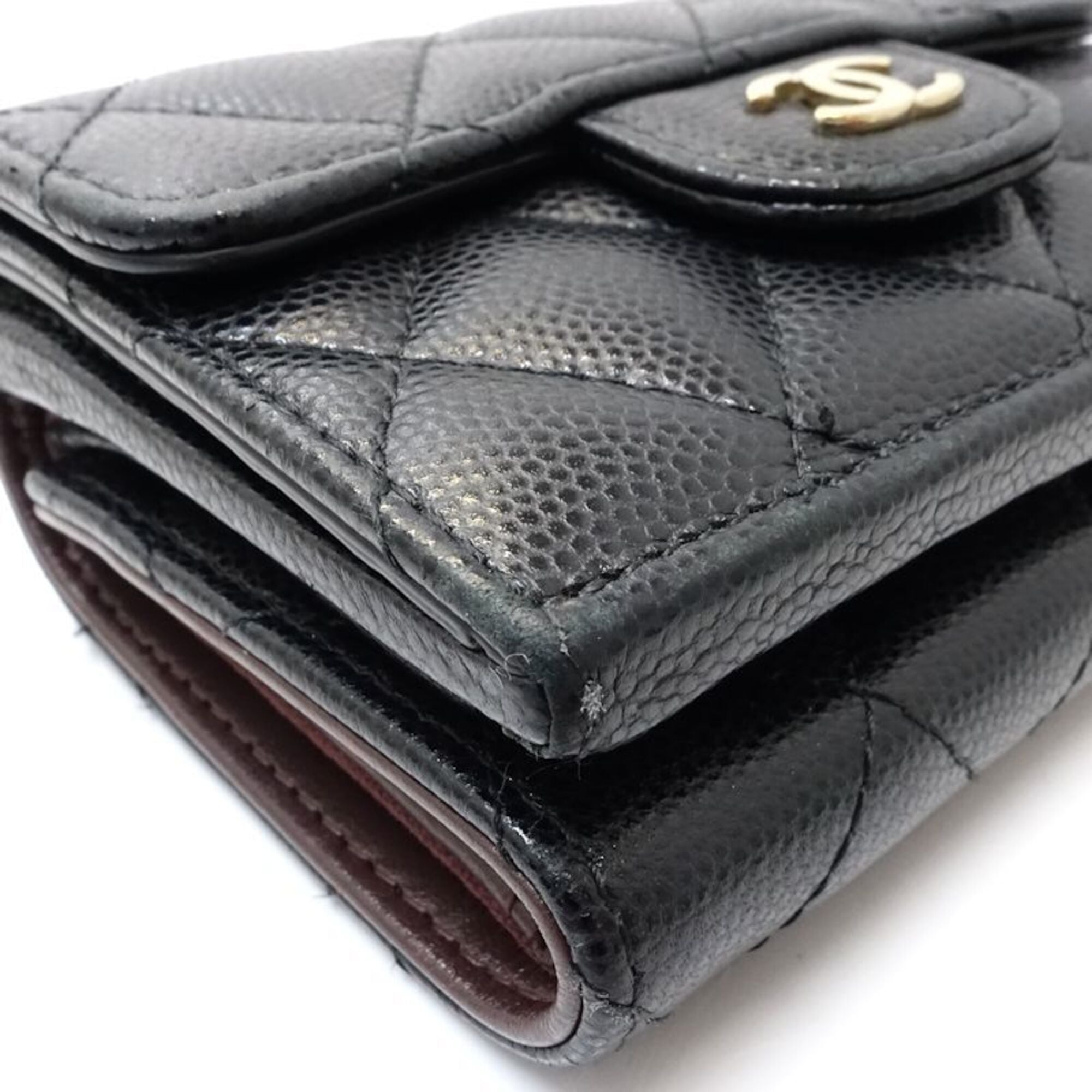 Chanel Black Grained Calfskin Wallet (Tri-Fold) (Pre-Owned)