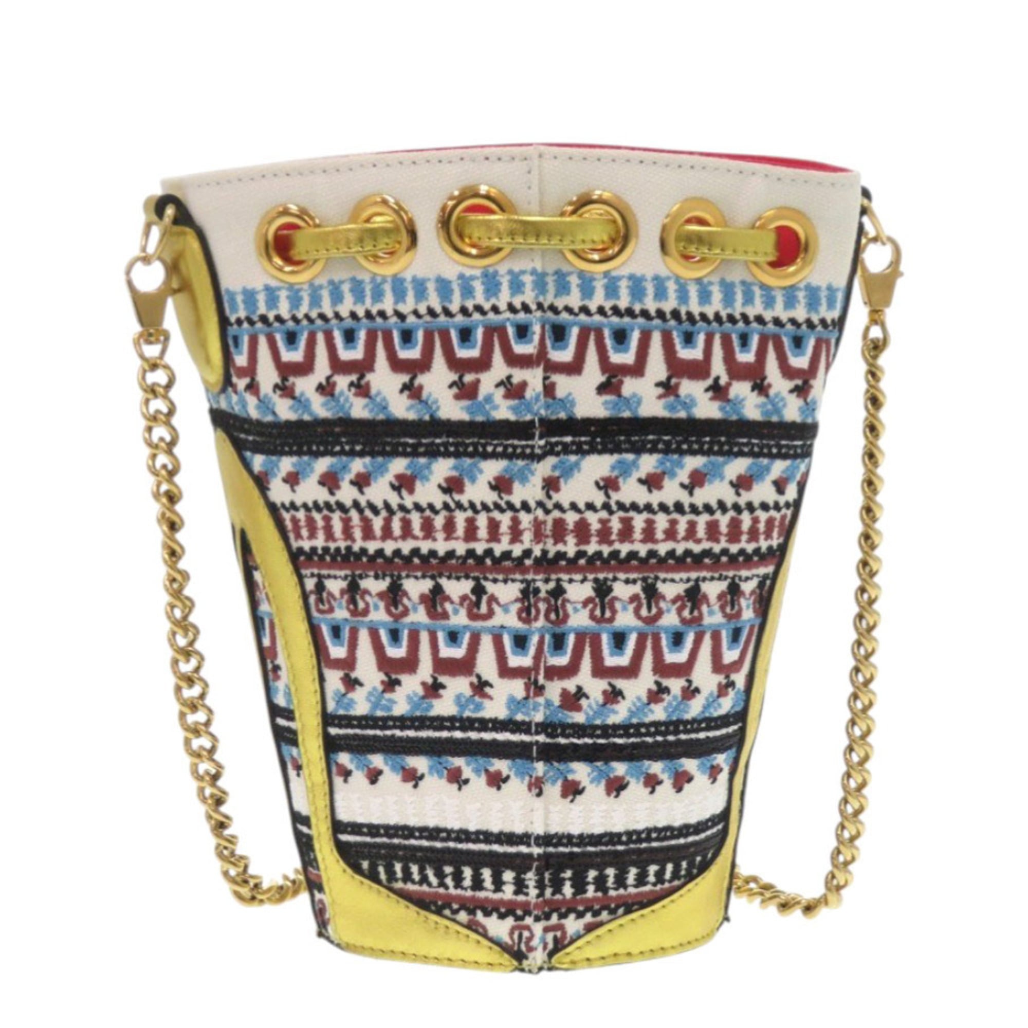 Christian Louboutin Gold Multi-Color Red Color White Canvas Shoulder Bag (Pre-Owned)