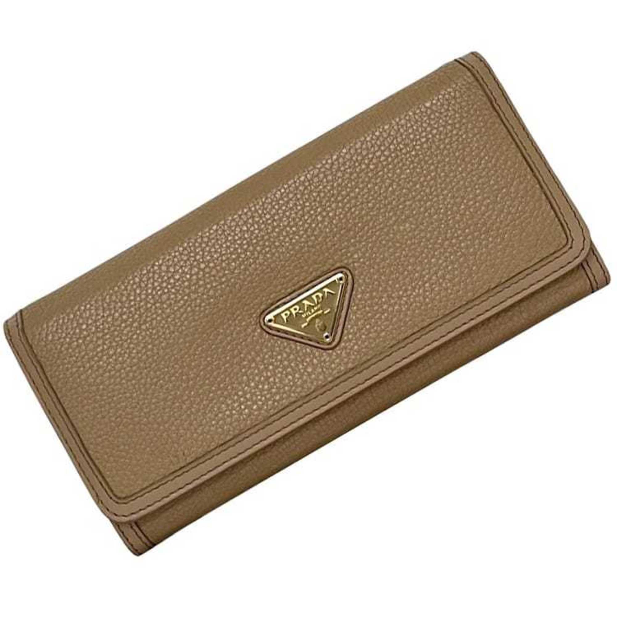 Prada Beige Leather Long Wallet (Bi-Fold) (Pre-Owned)