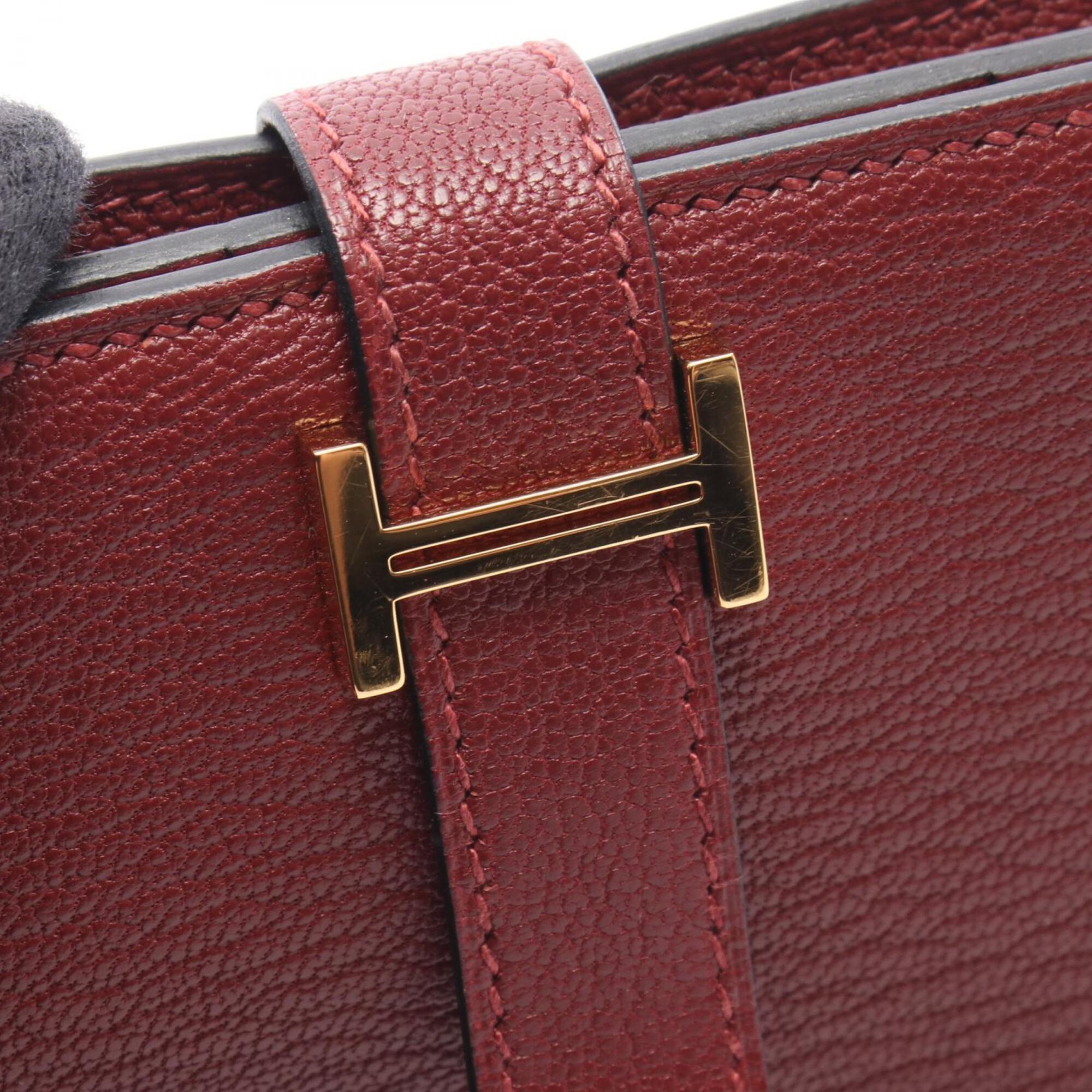Hermes Bearn Bordeaux Rouge H Chevre Leather Long Wallet (Bi-Fold) (Pre-Owned)