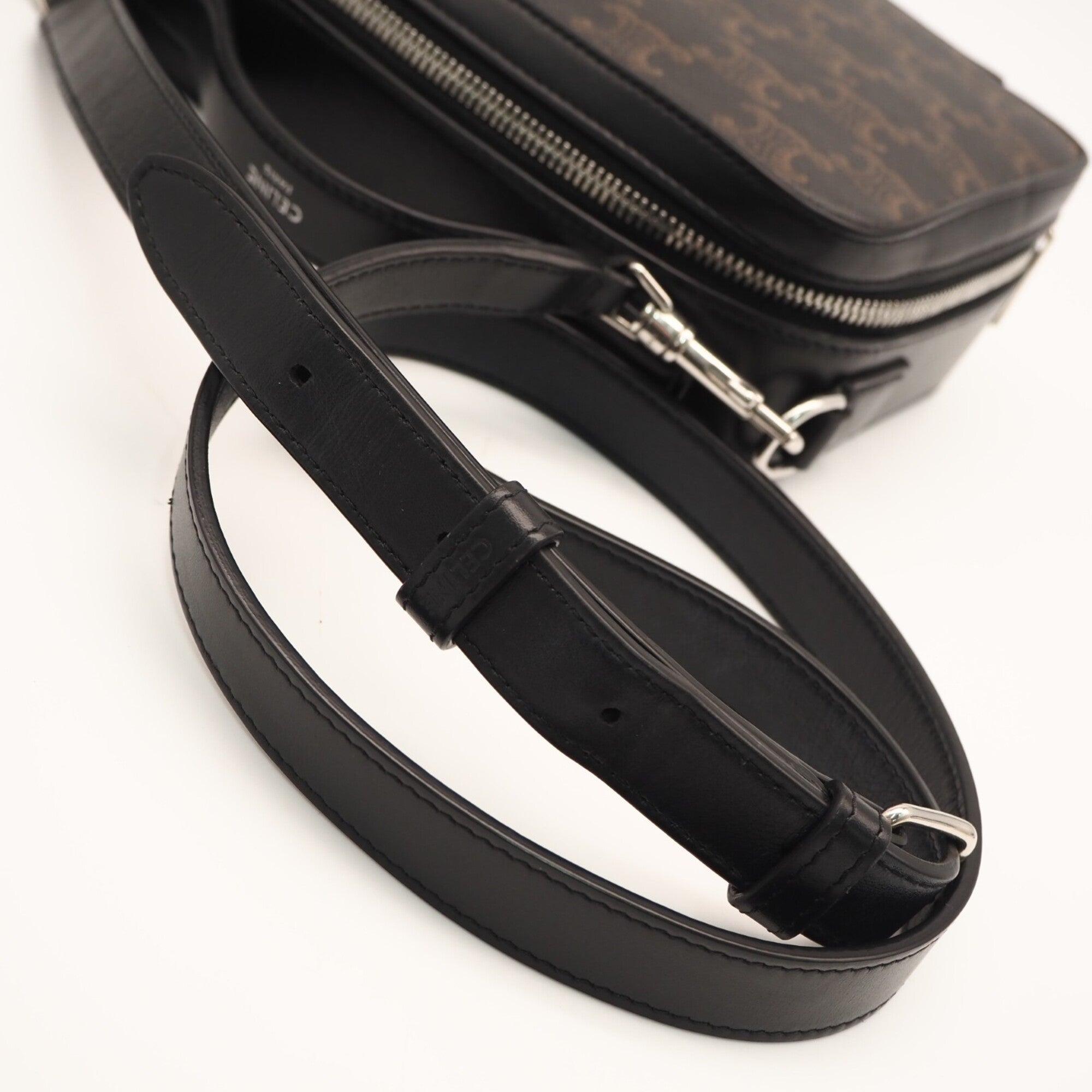 Celine Black Brown Coated Canvas Leather Shoulder Bag (Pre-Owned)