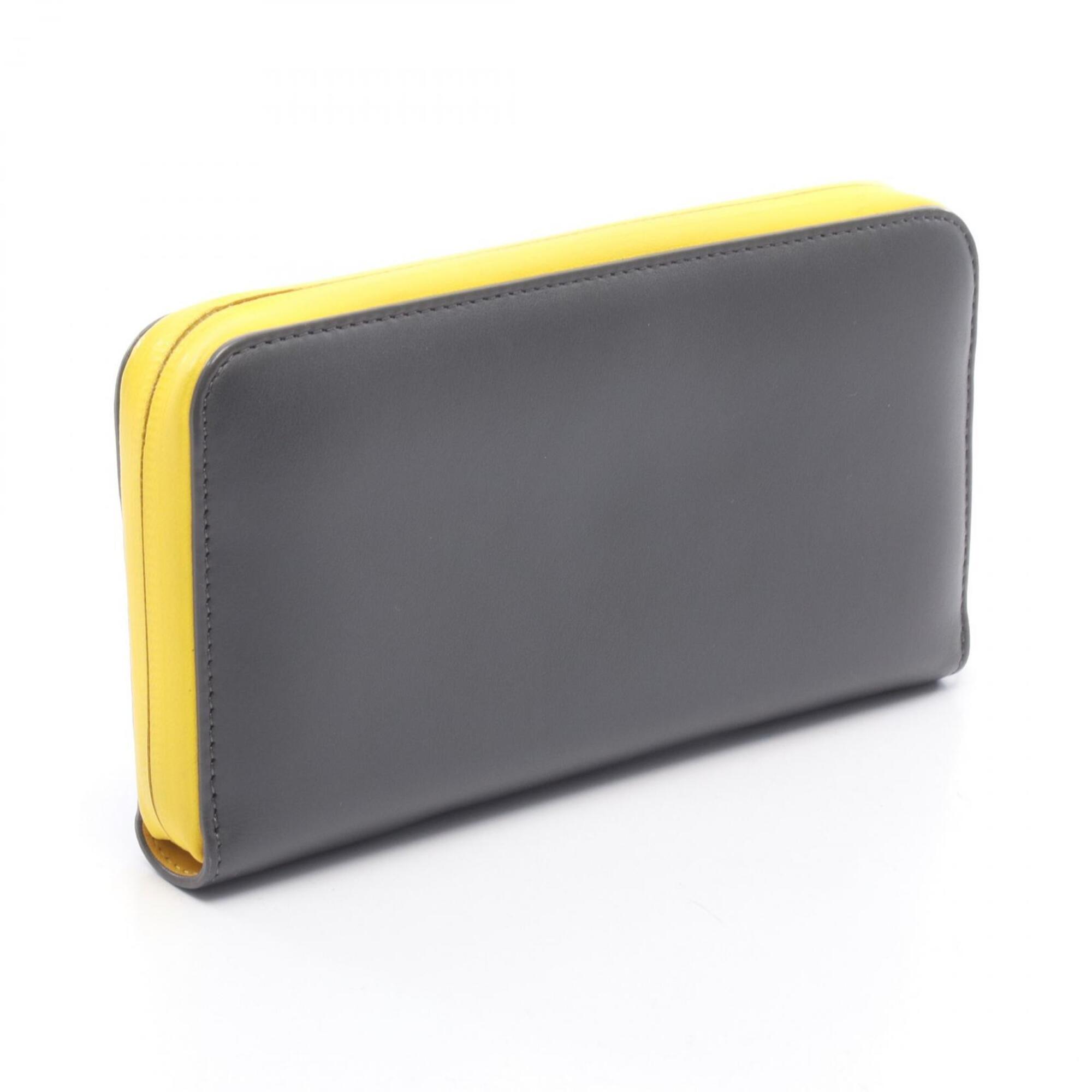 Fendi Gray Yellow Leather Long Wallet (Bi-Fold) (Pre-Owned)