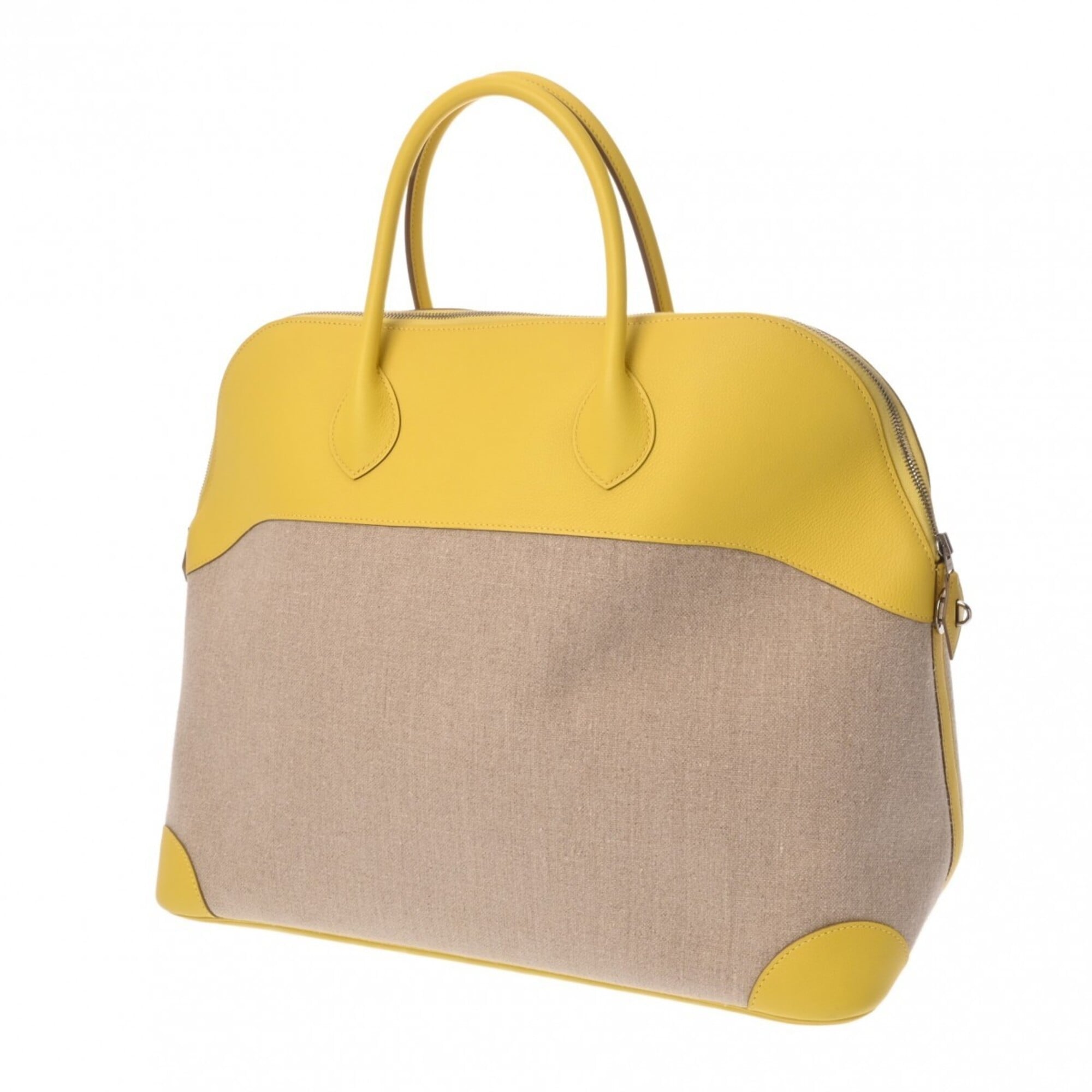 Hermes Ficelle Lime Toile H Evercalf Leather Handbag (Pre-Owned)
