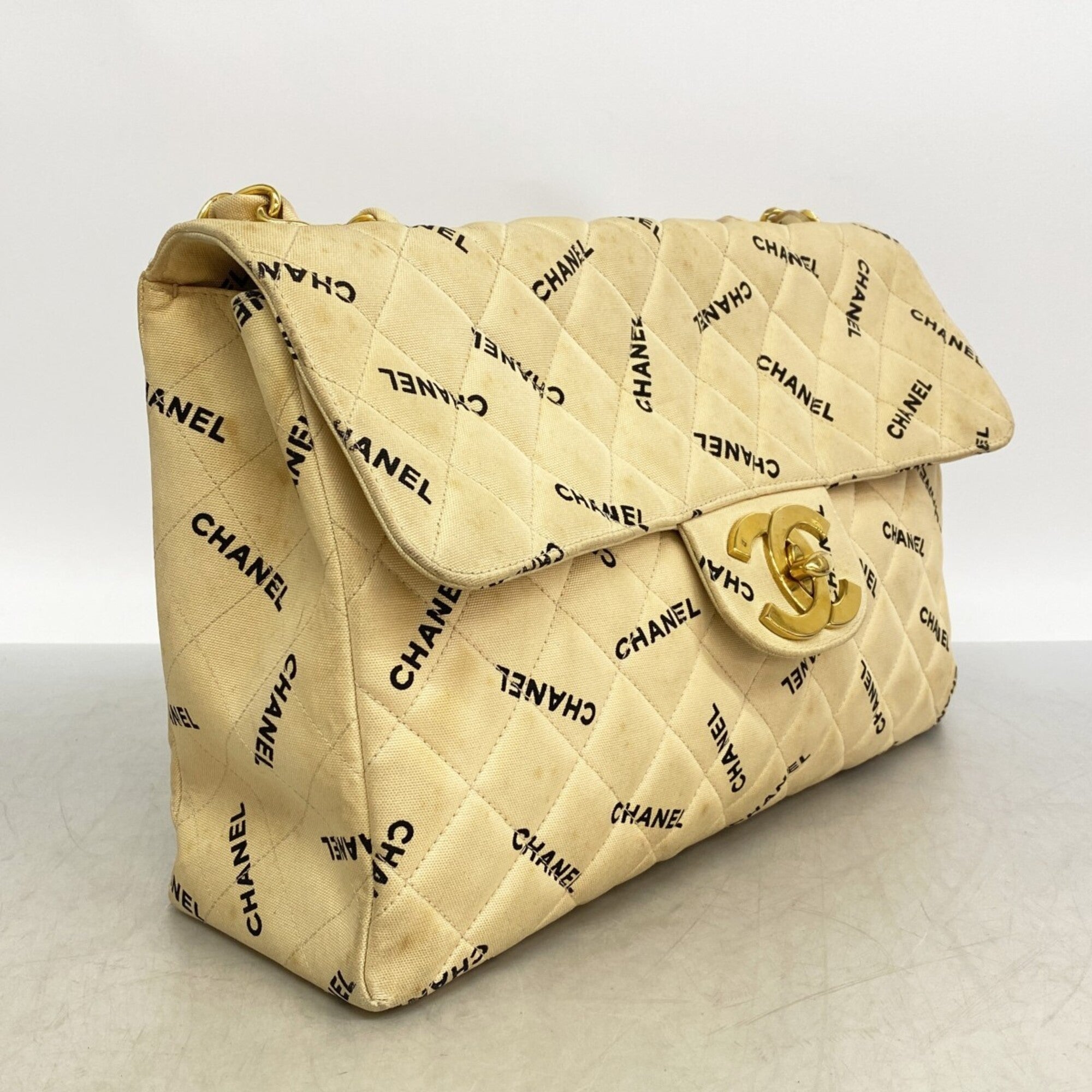 Chanel Beige Canvas Shoulder Bag (Pre-Owned)