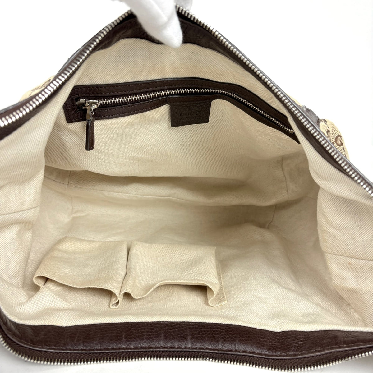 Gucci Brown Leather Gg Canvas Shoulder Bag (Pre-Owned)