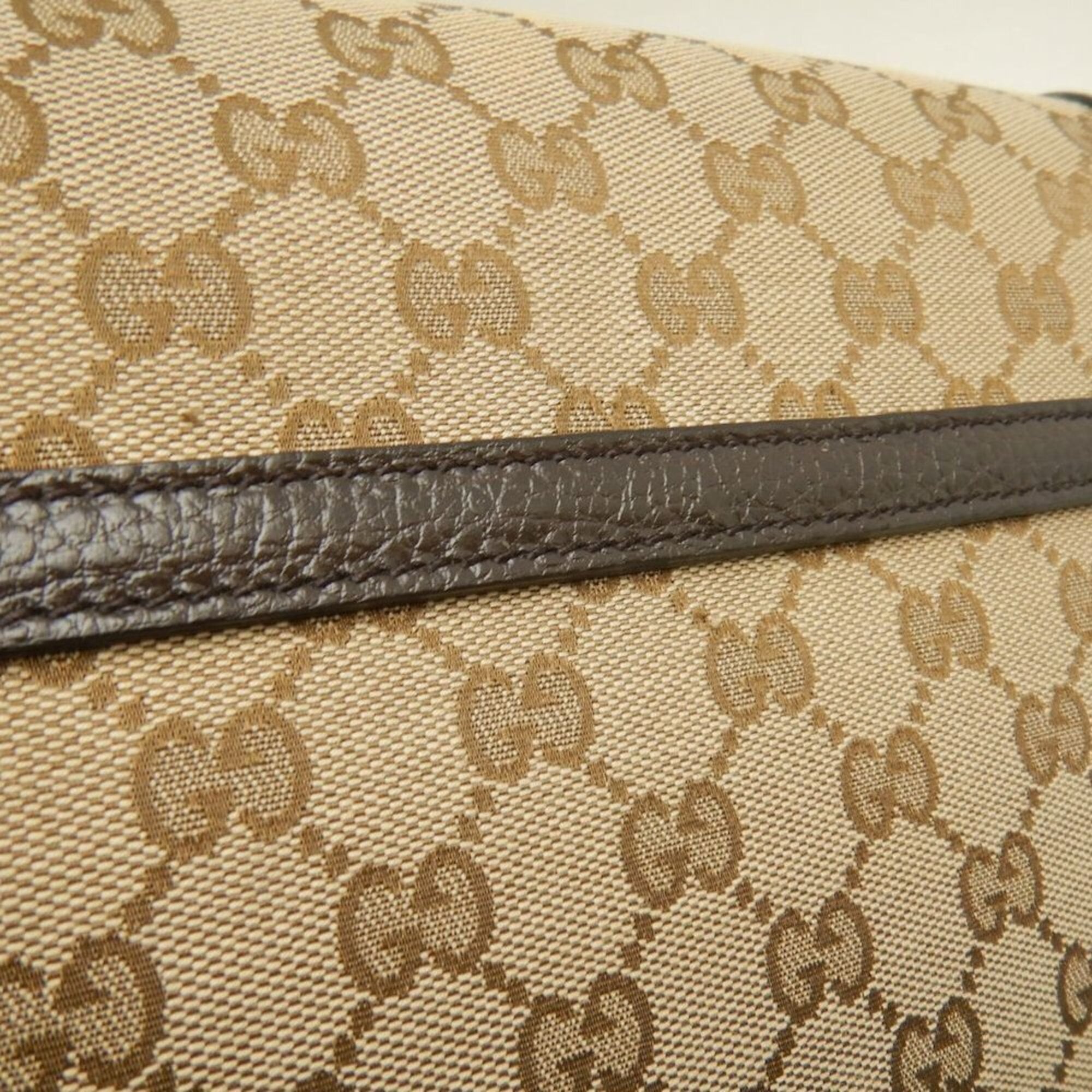Gucci Gg Canvas Beige Gg Canvas Leather Shoulder Bag (Pre-Owned)
