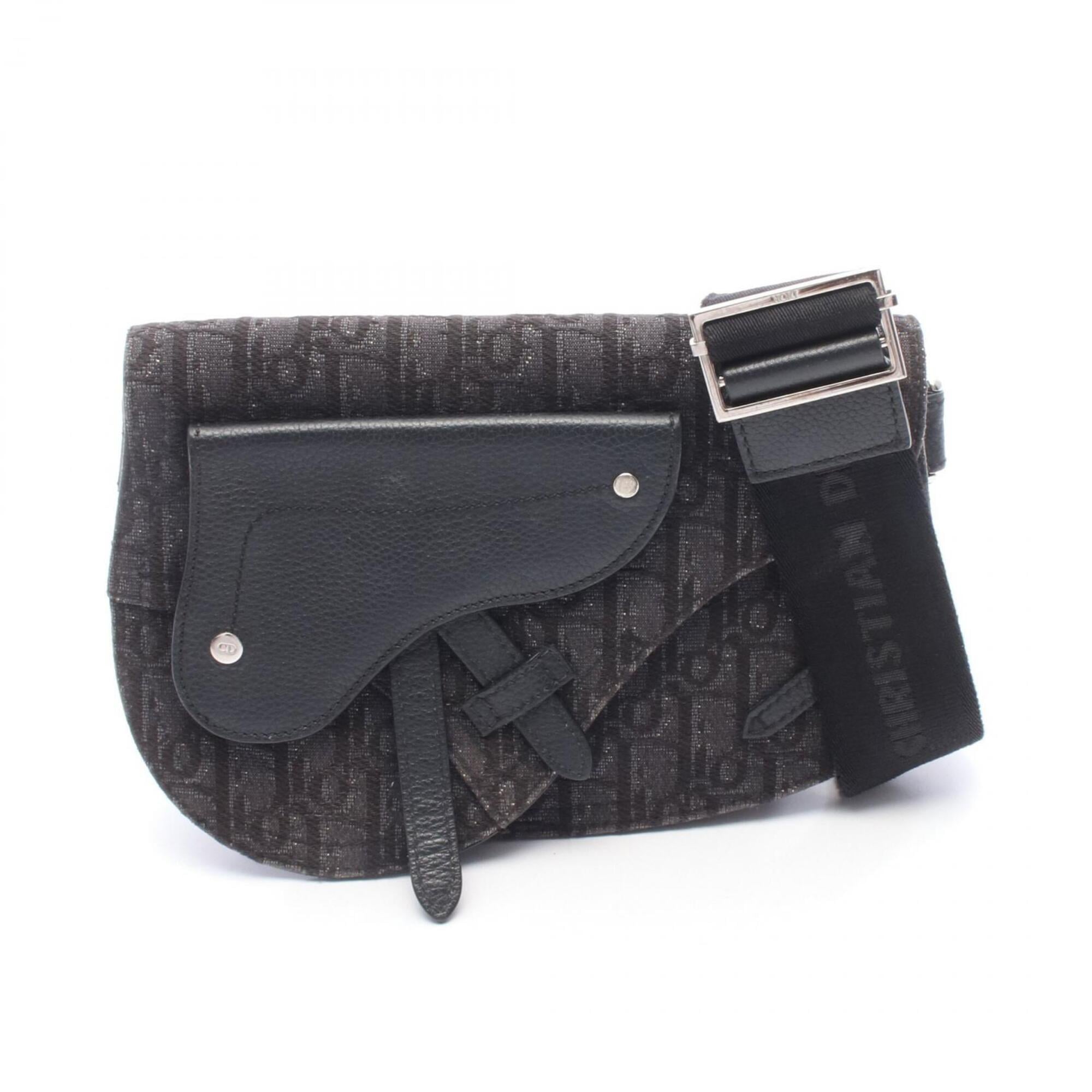 Christian Dior Black Canvas Leather Handbag Saddle Bag Shoulder Bag (Pre-Owned)