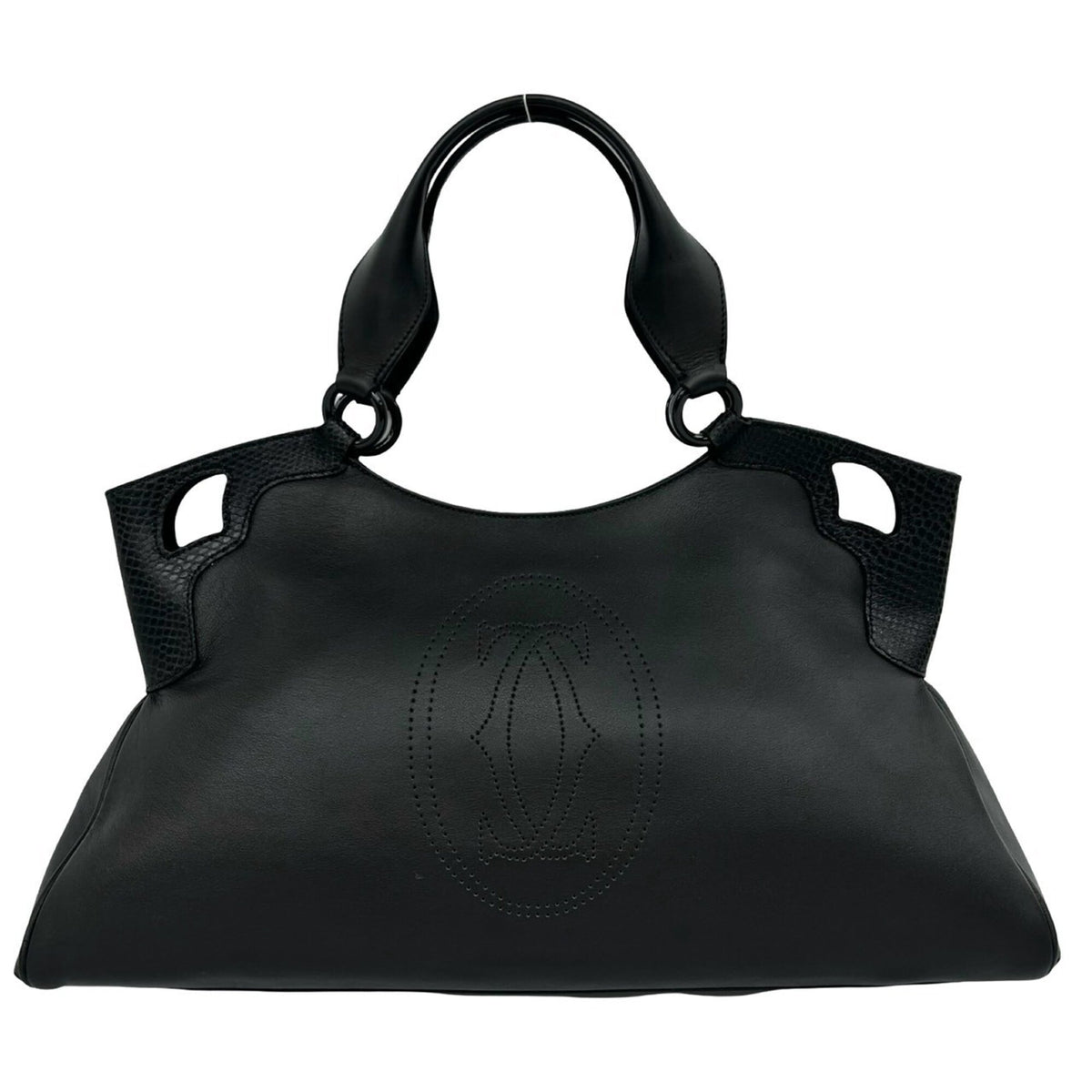 Cartier Black Leather Boston Bag Handbag Tote Bag (Pre-Owned)