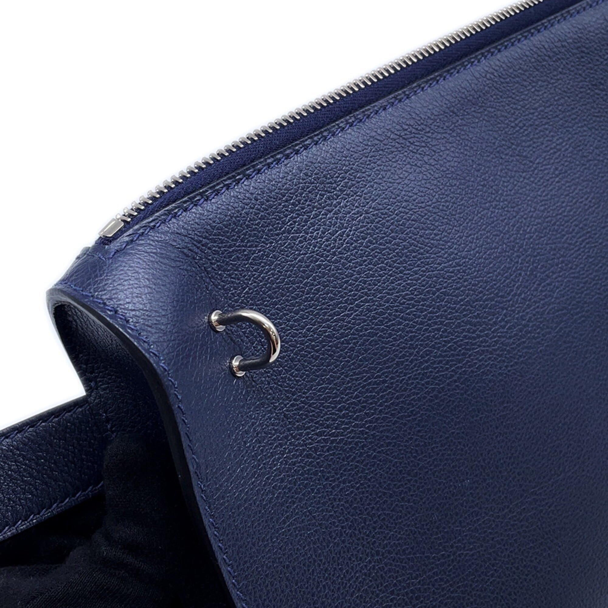 Hermes Blue Navy Evergrain Leather Clutch Bag Shoulder Bag (Pre-Owned)