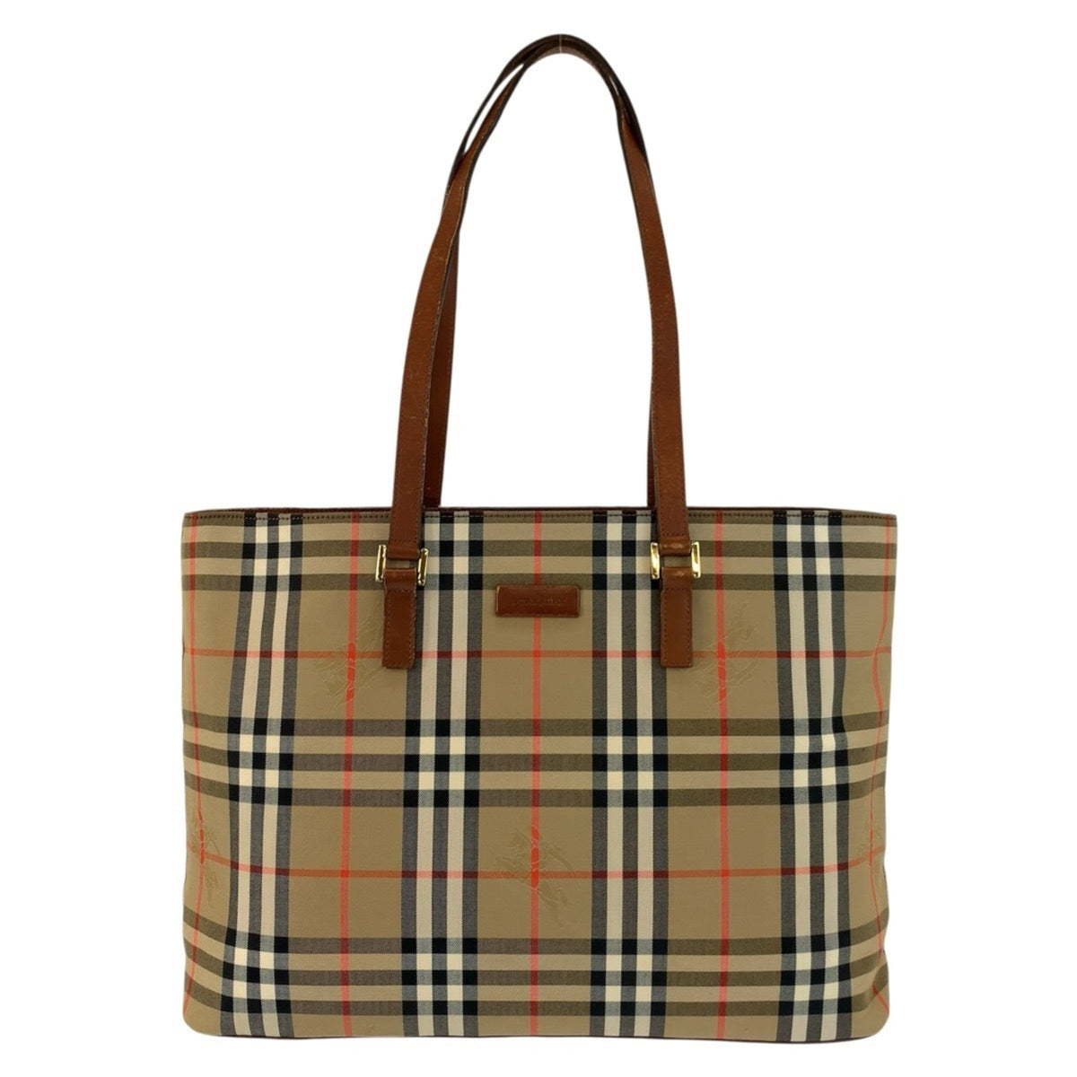 Burberry Beige Brown Canvas Leather Shoulder Bag Tote Bag (Pre-Owned)