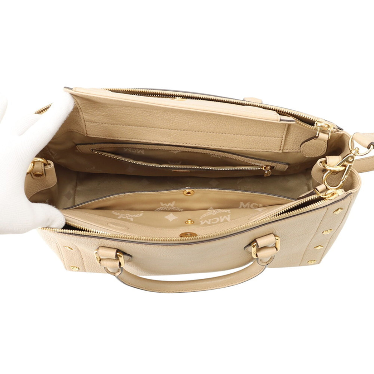 Mcm Visetos Beige Leather Handbag Tote Bag (Pre-Owned)