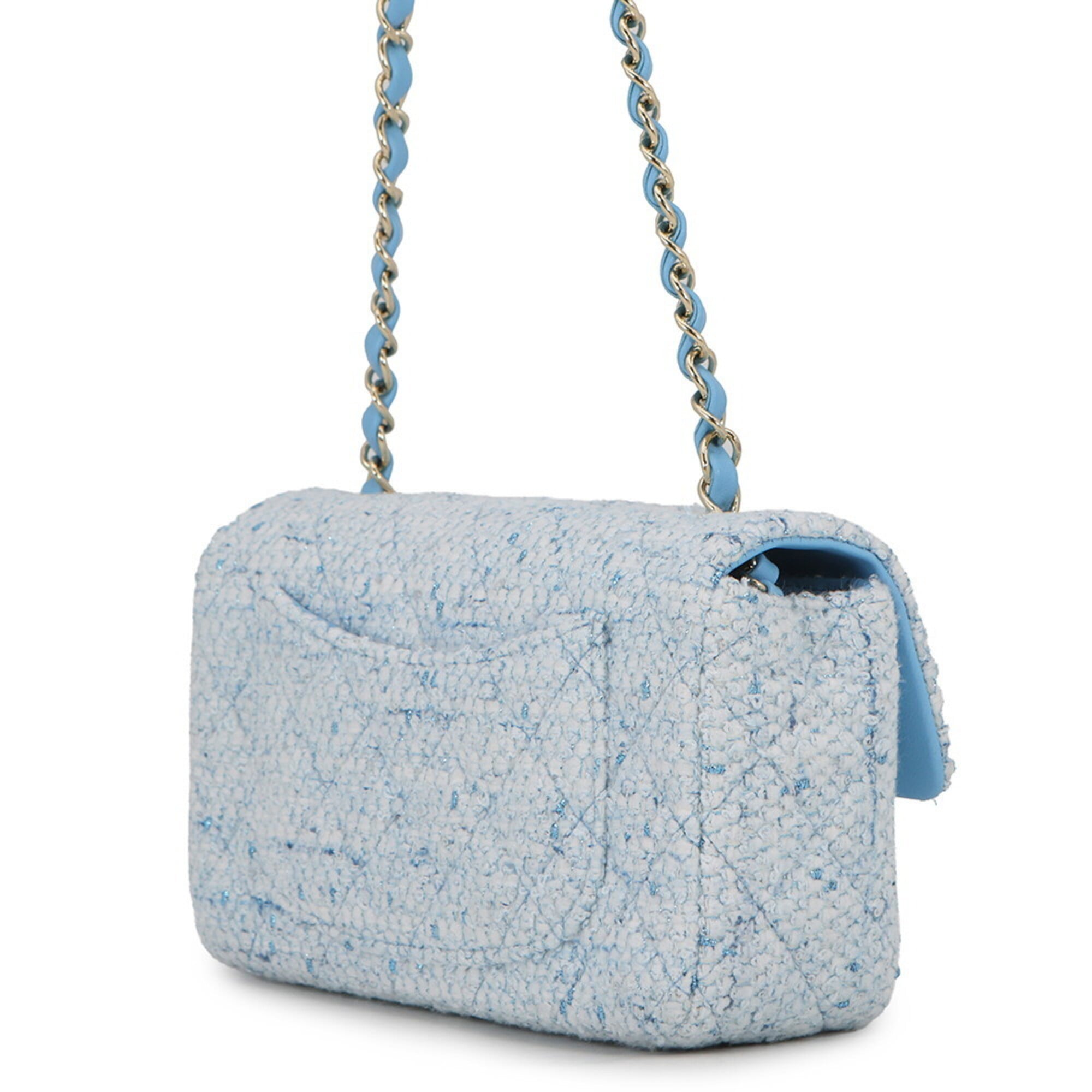 Chanel Blue White Tweed Handbag Shoulder Bag (Pre-Owned)