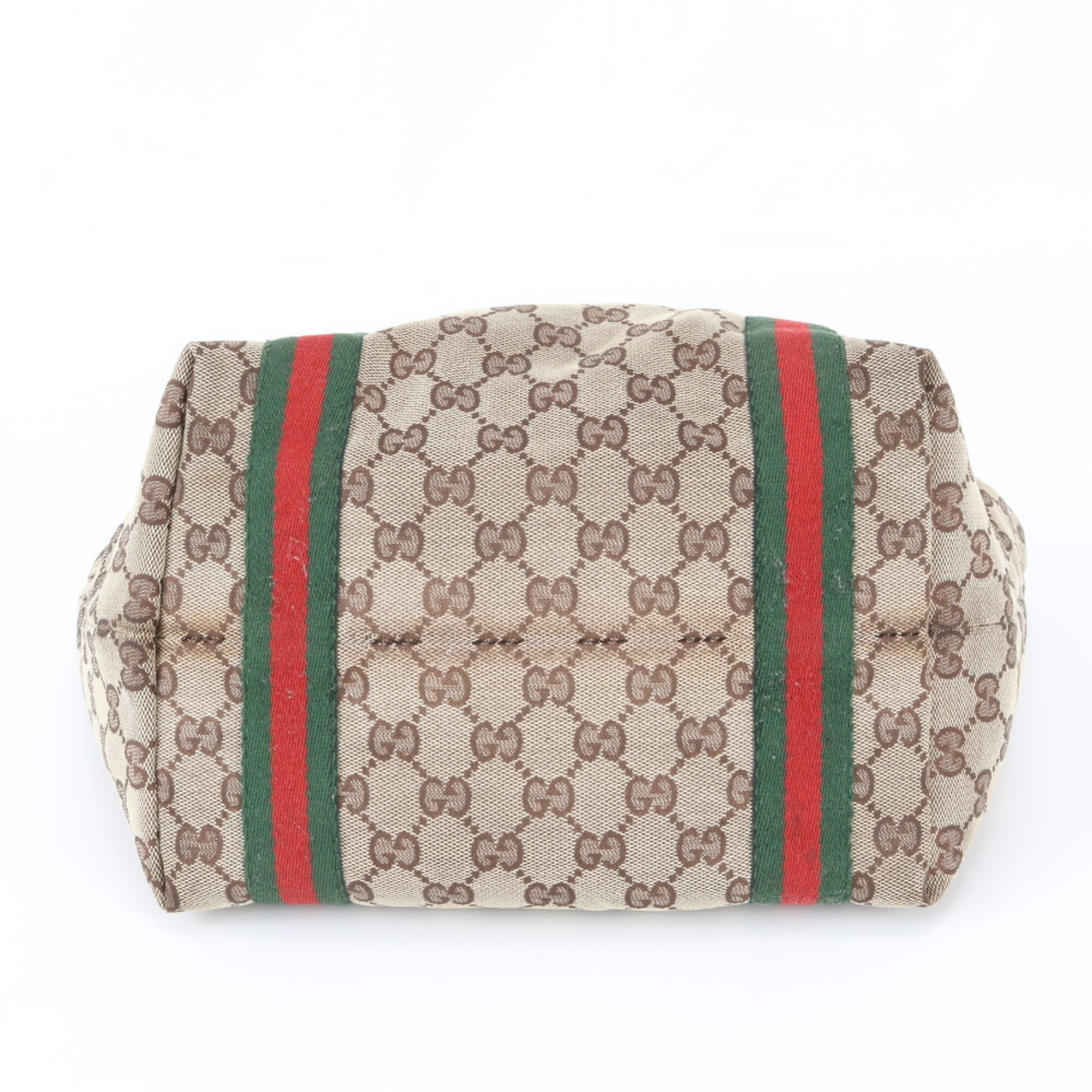 Gucci Sherry Line Brown Leather Canvas Handbag Tote Bag (Pre-Owned)